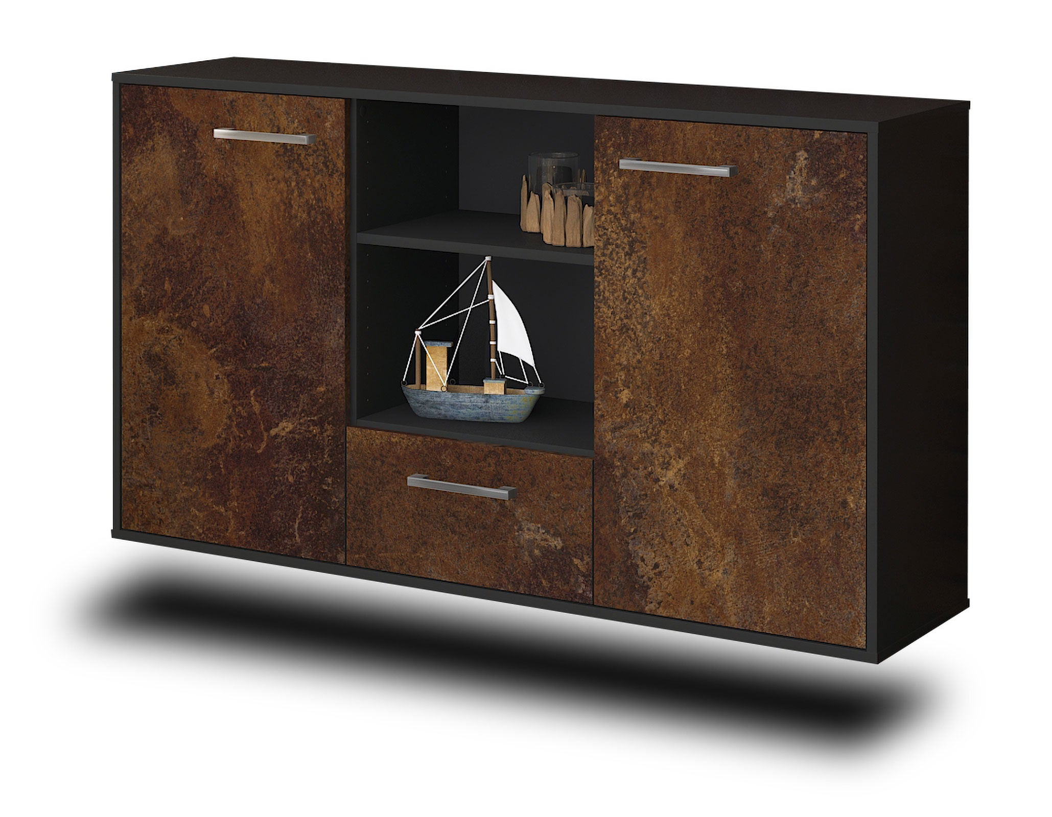 Sideboard - Desideria - Design Industrie Stil - Wandmontage mit Griffe 136 cm Anthrazit