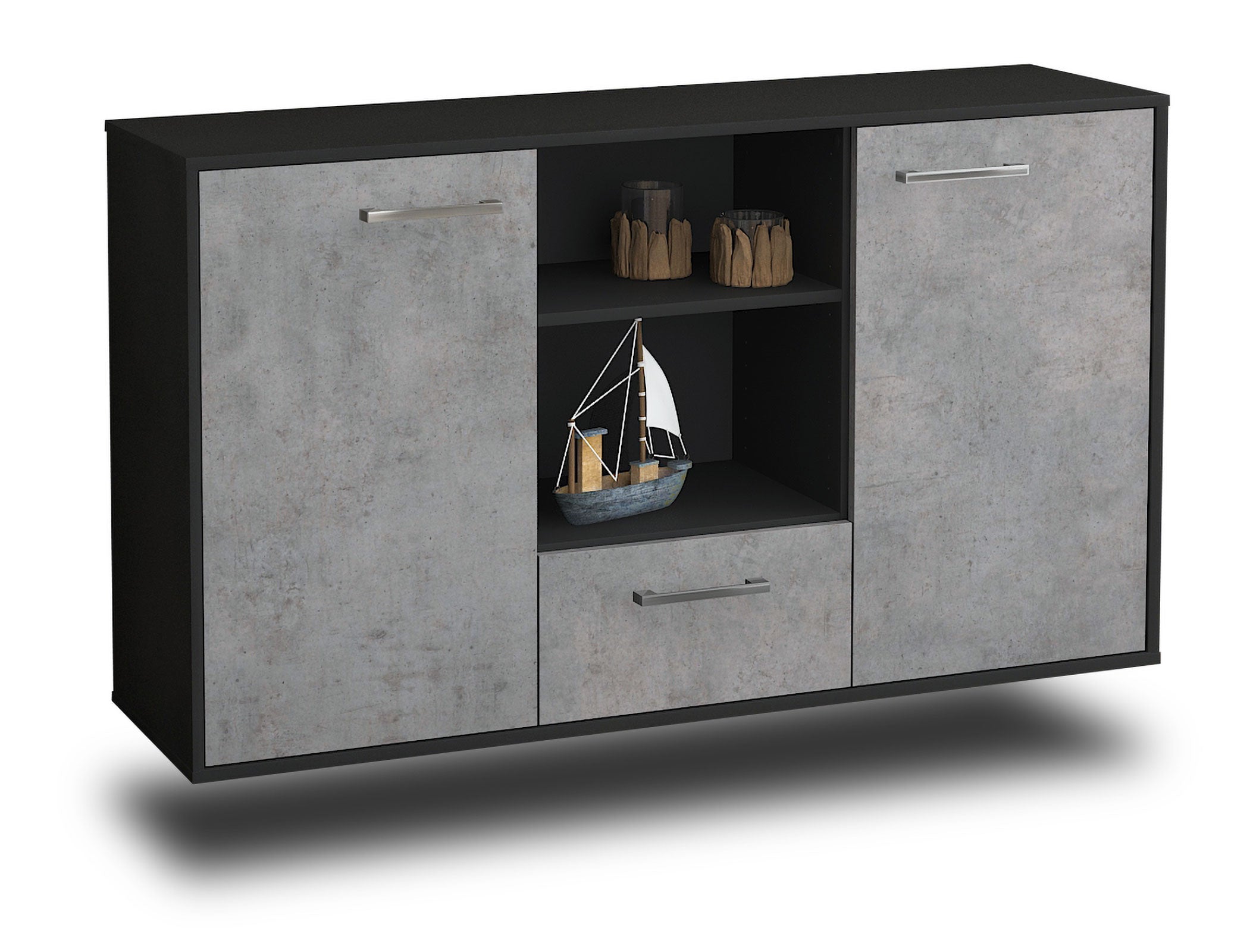 Sideboard - Desideria - Design Industrie Stil - Wandmontage mit Griffe 136 cm Anthrazit