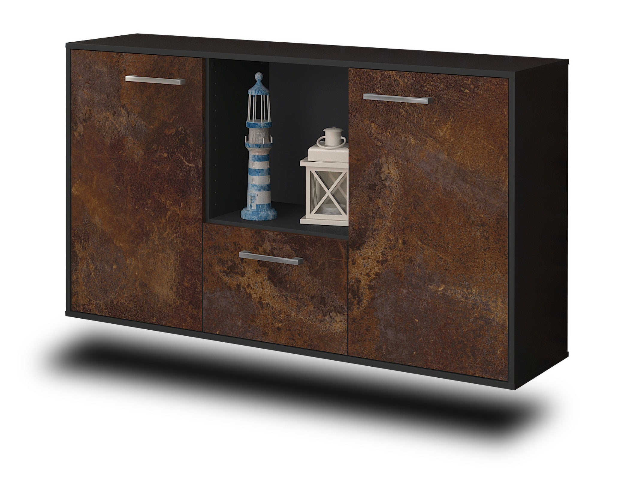 Sideboard - Dhonna - Design Industrie Stil - Wandmontage mit Griffe 136 cm Anthrazit