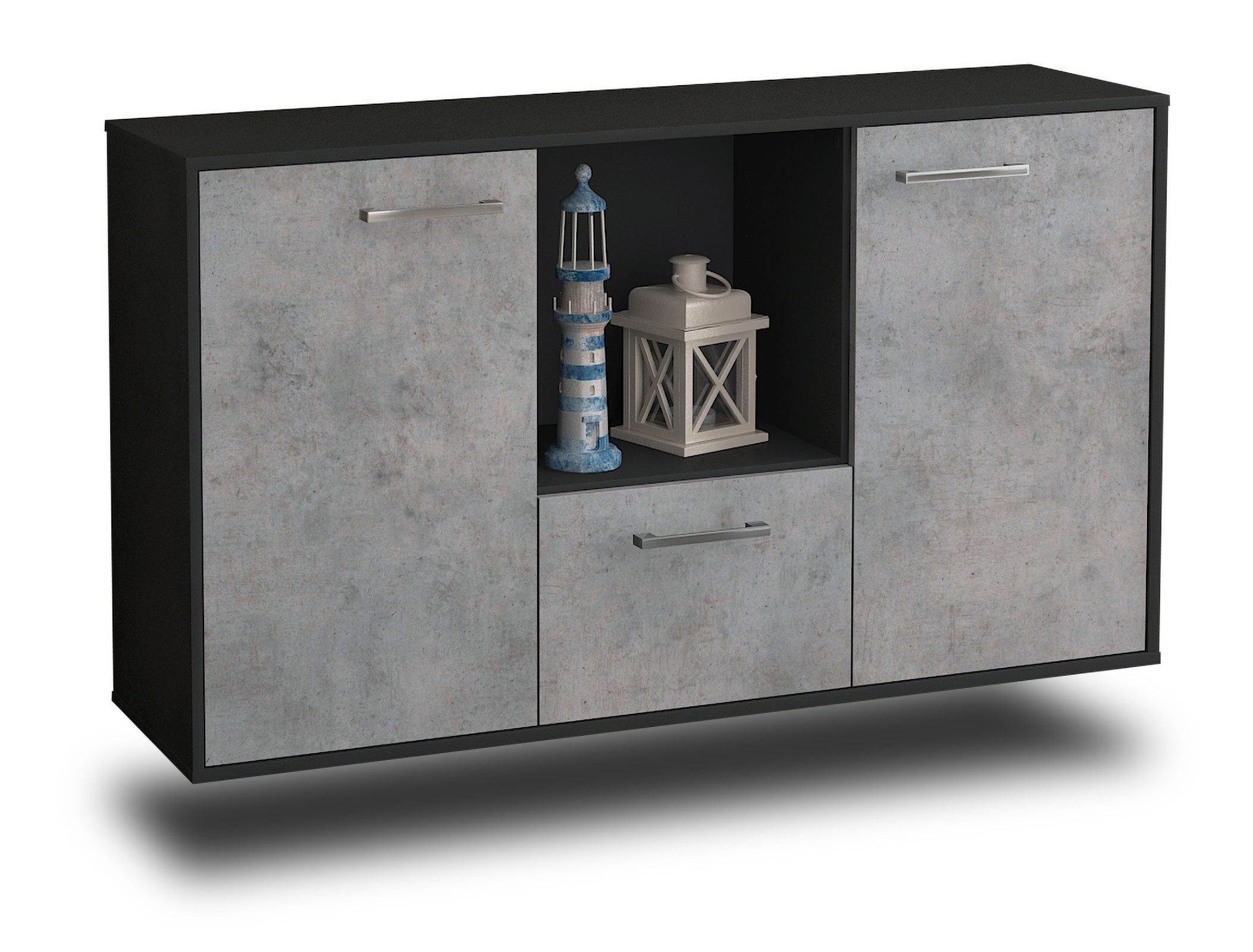 Sideboard - Dhonna - Design Industrie Stil - Wandmontage mit Griffe 136 cm Anthrazit