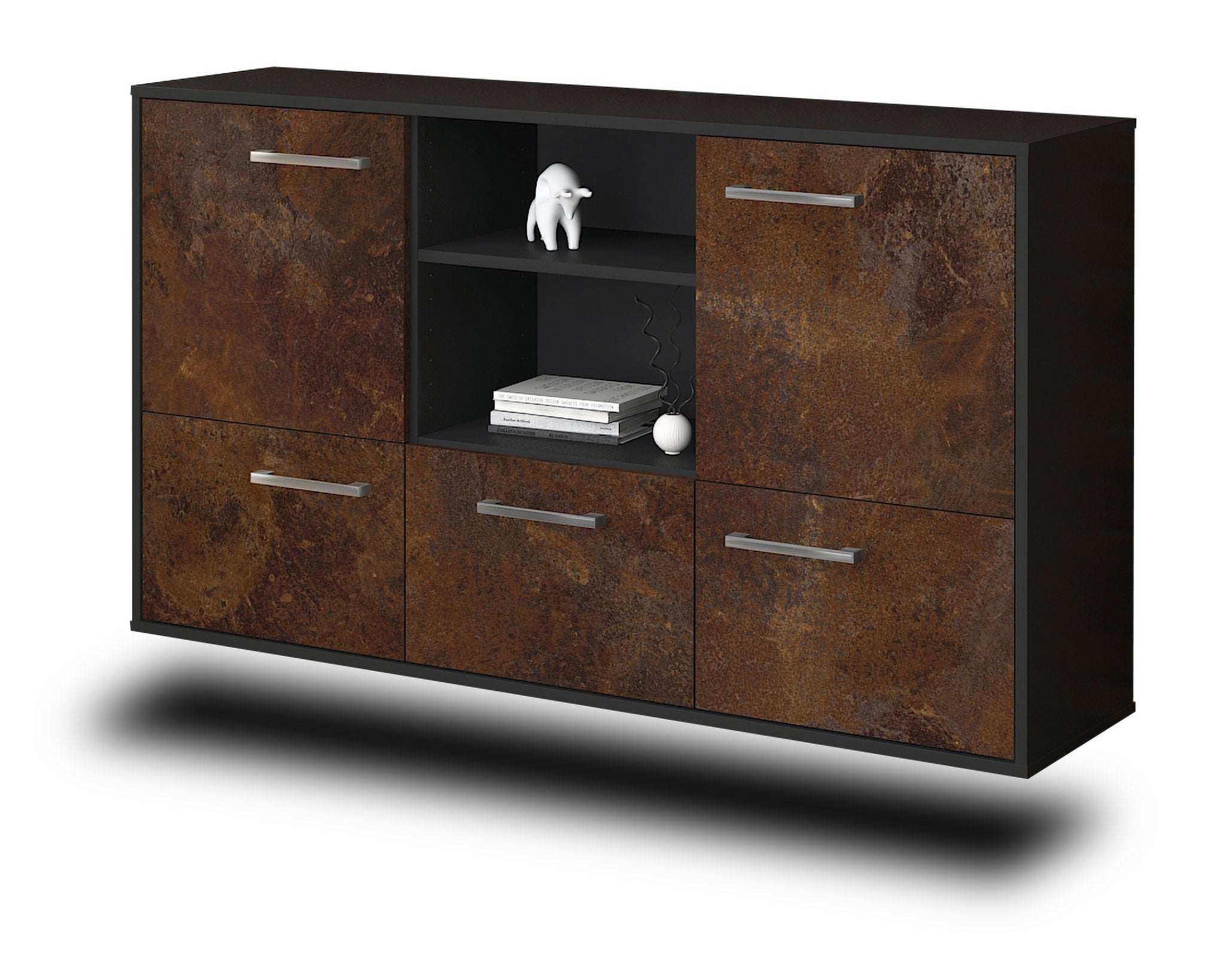 Sideboard - Diellza - Design Industrie Stil - Wandmontage mit Griffe 136 cm Anthrazit