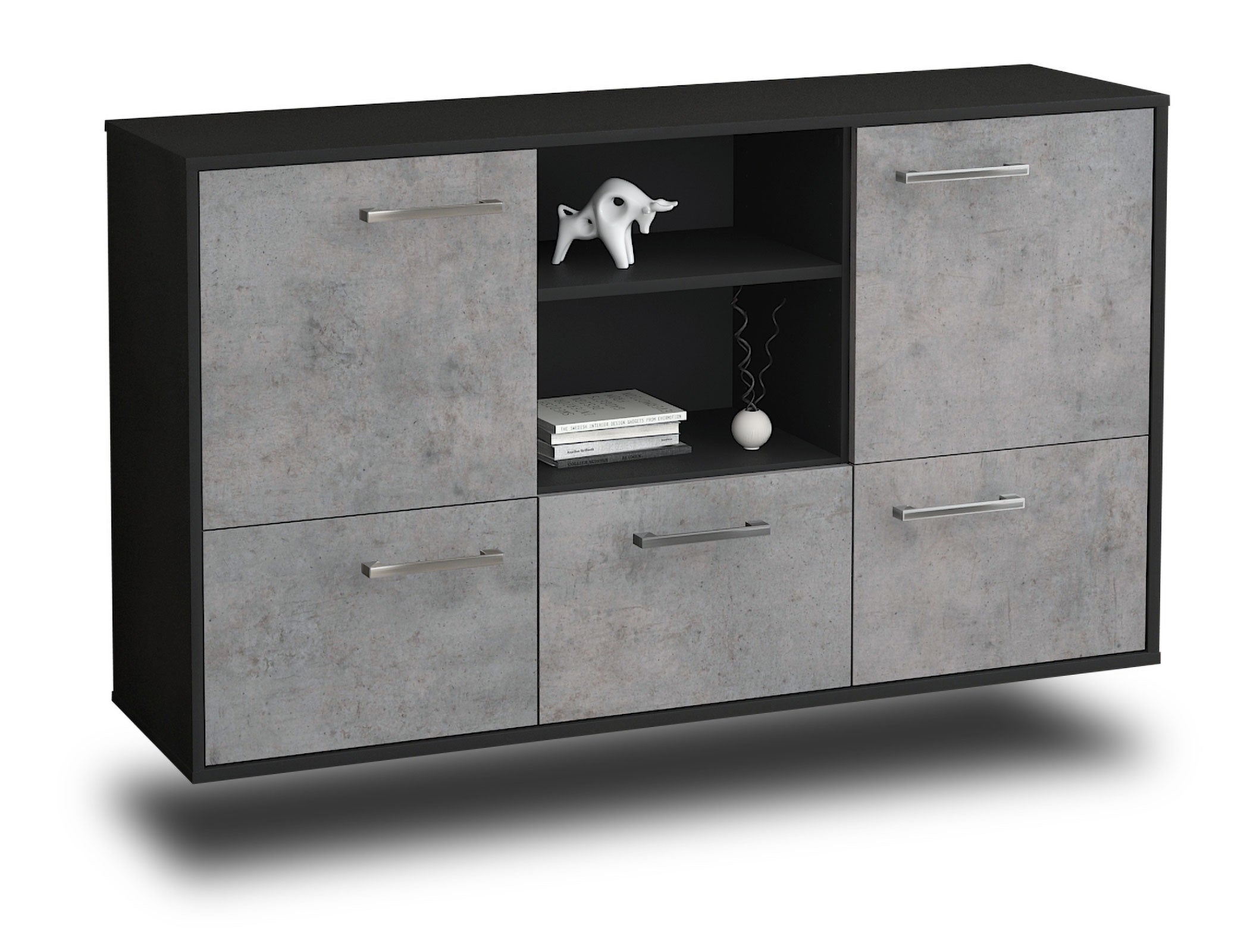 Sideboard - Diellza - Design Industrie Stil - Wandmontage mit Griffe 136 cm Anthrazit