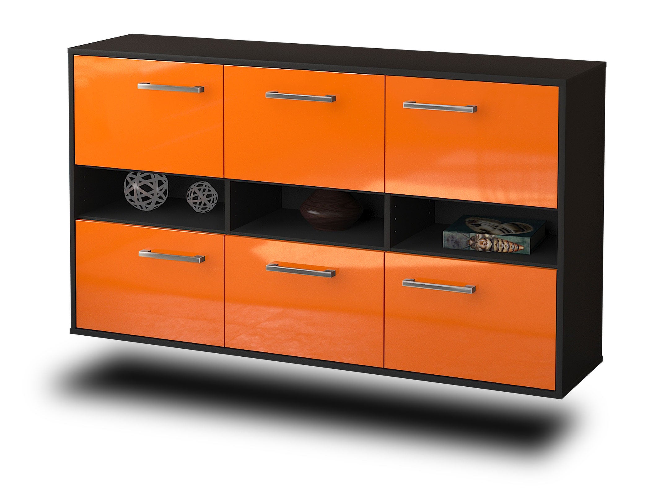 Sideboard - Diletta - Design Hochglanz - Wandmontage mit Griffe 136 cm Anthrazit