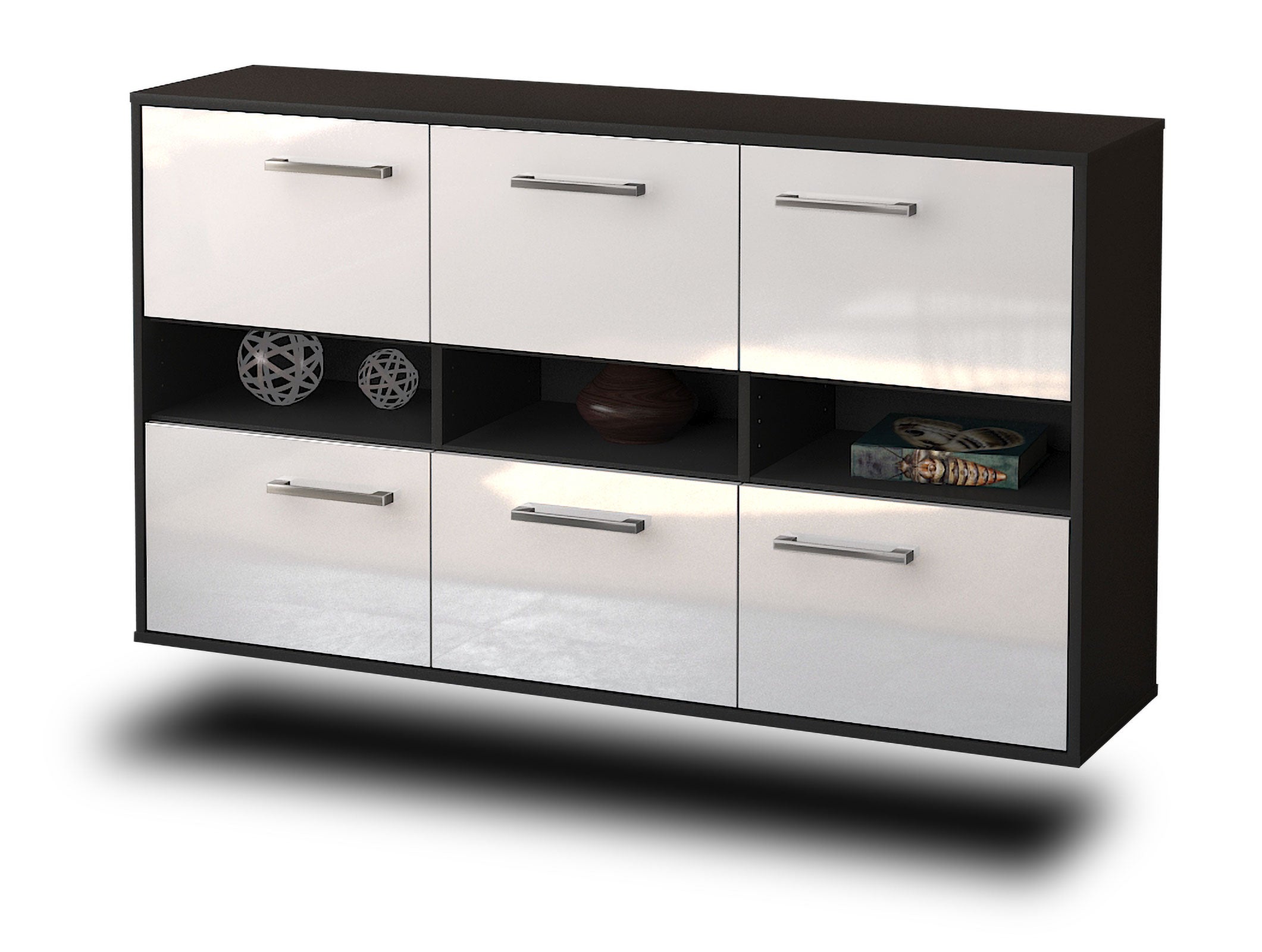 Sideboard - Diletta - Design Hochglanz - Wandmontage mit Griffe 136 cm Anthrazit