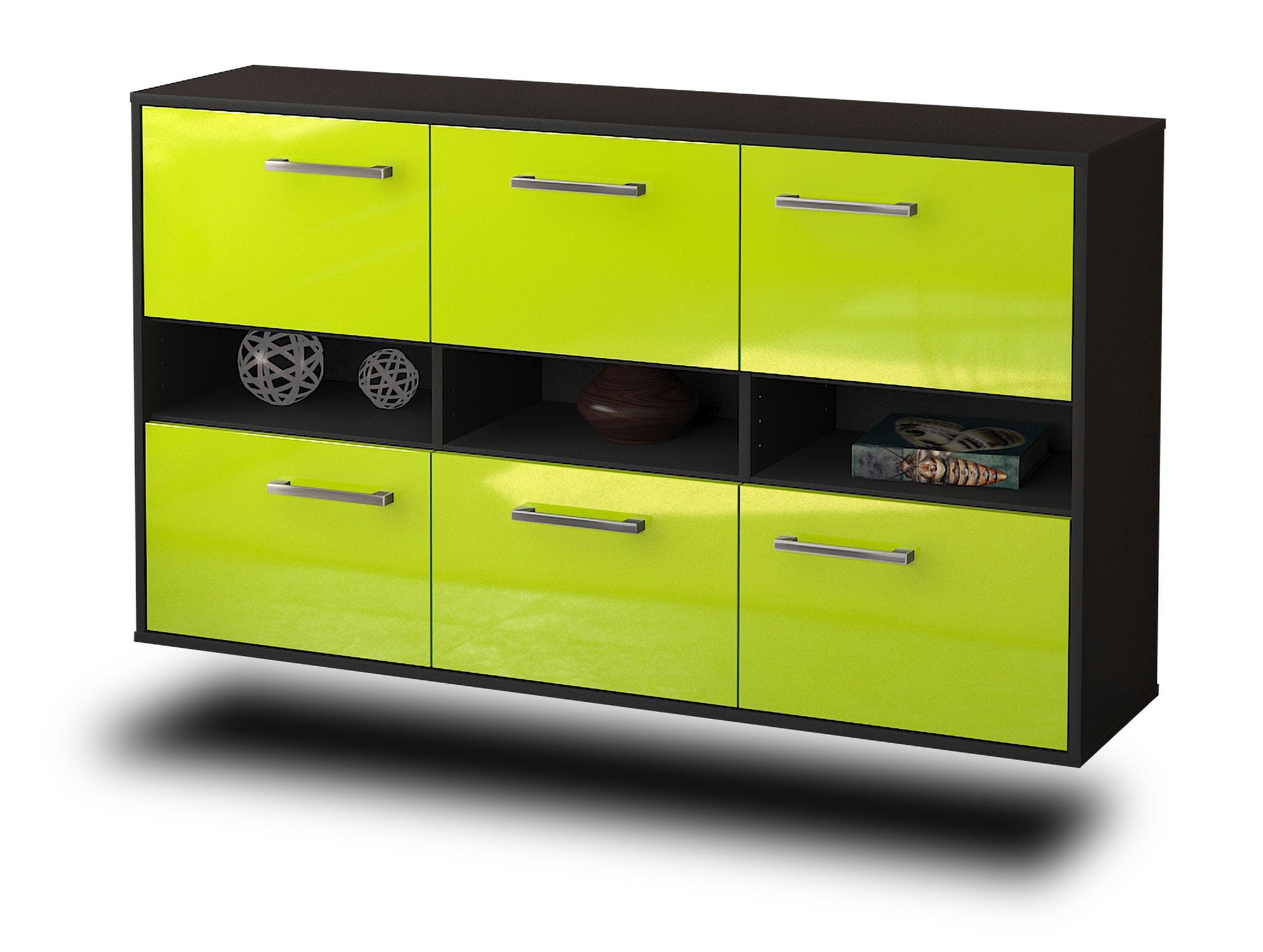 Sideboard - Diletta - Design Hochglanz - Wandmontage mit Griffe 136 cm Anthrazit