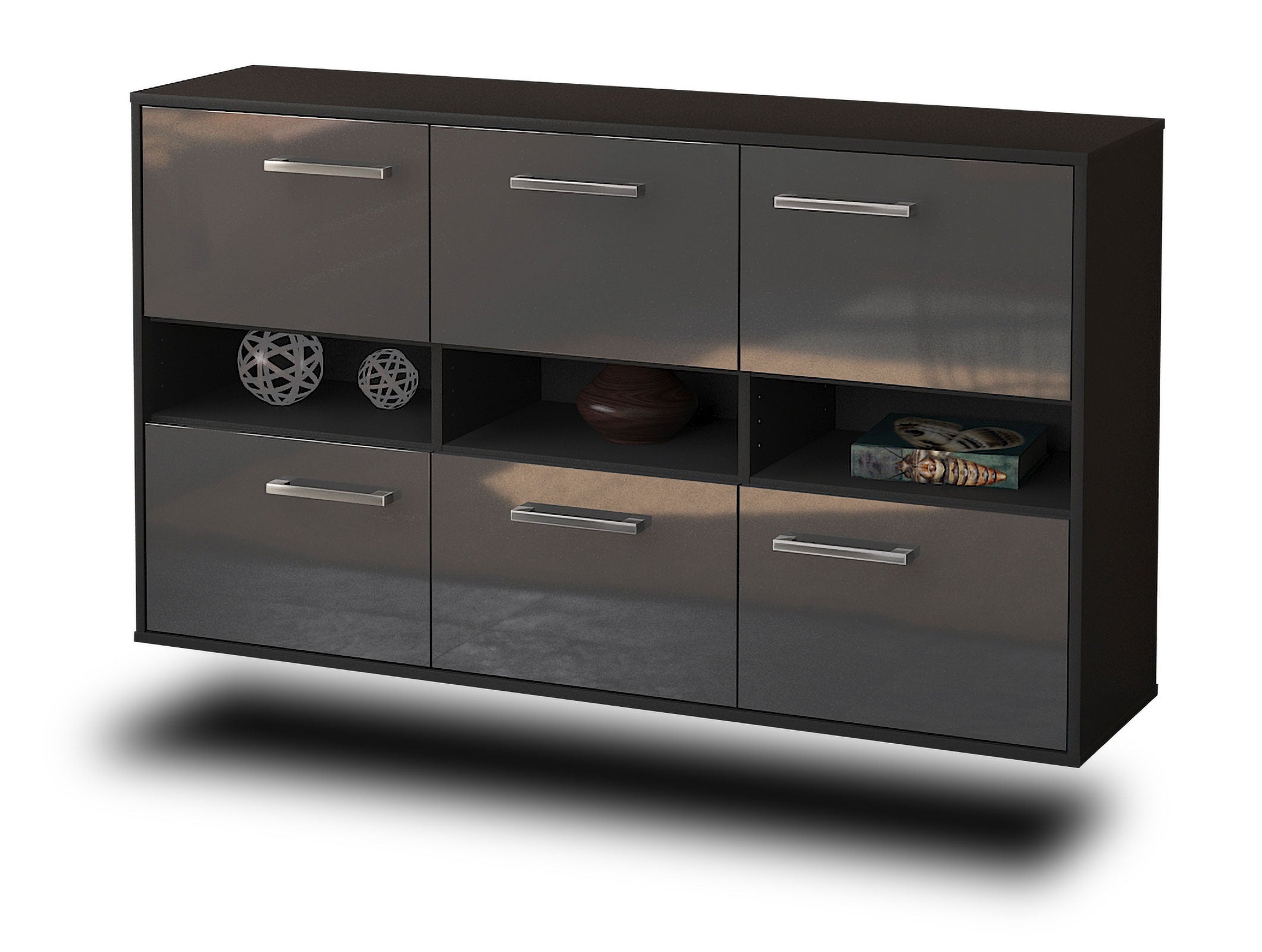 Sideboard - Diletta - Design Hochglanz - Wandmontage mit Griffe 136 cm Anthrazit
