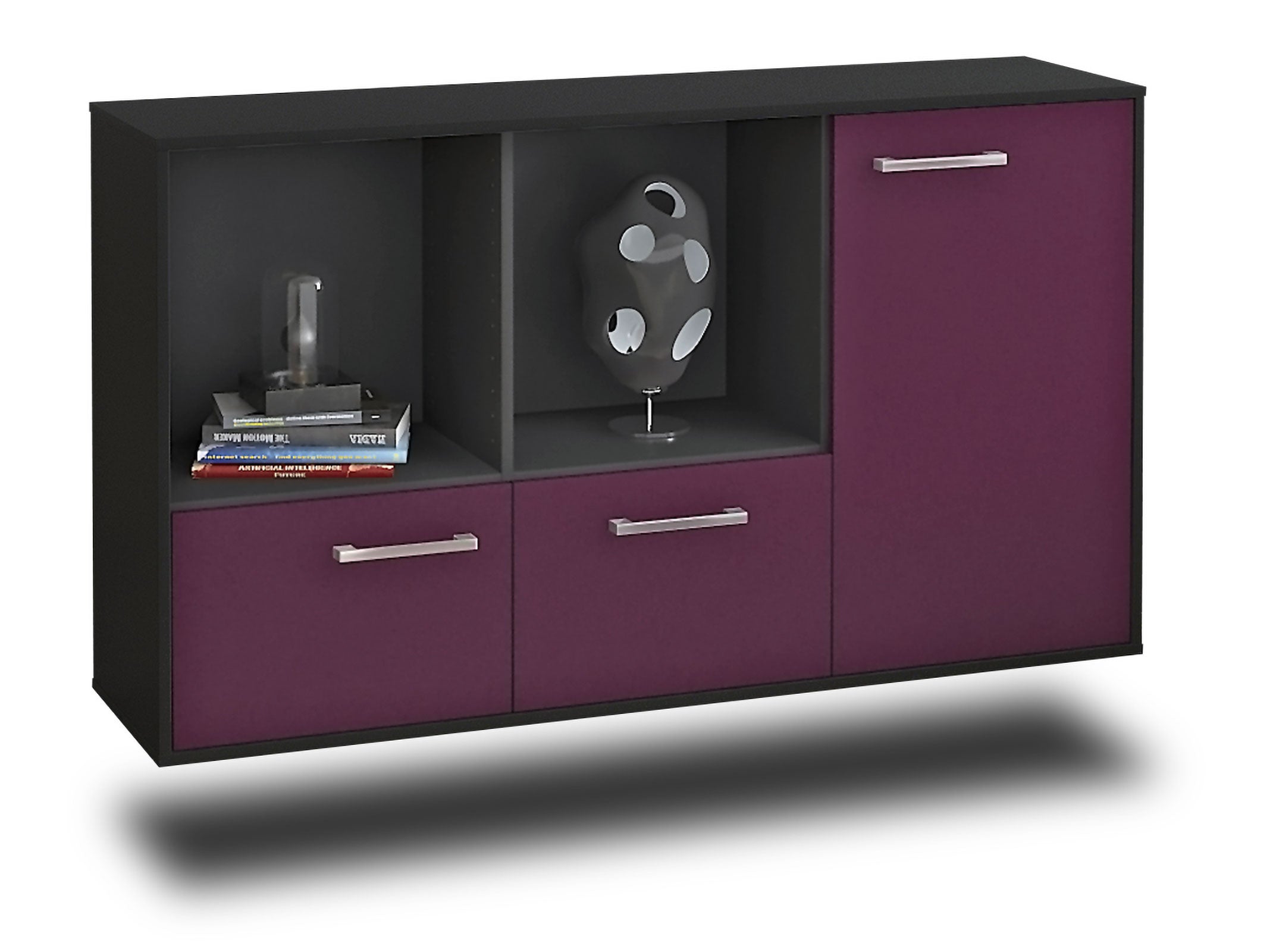 Sideboard - Dolcia - Design Farbakzent - Wandmontage mit Griffe 136 cm Anthrazit