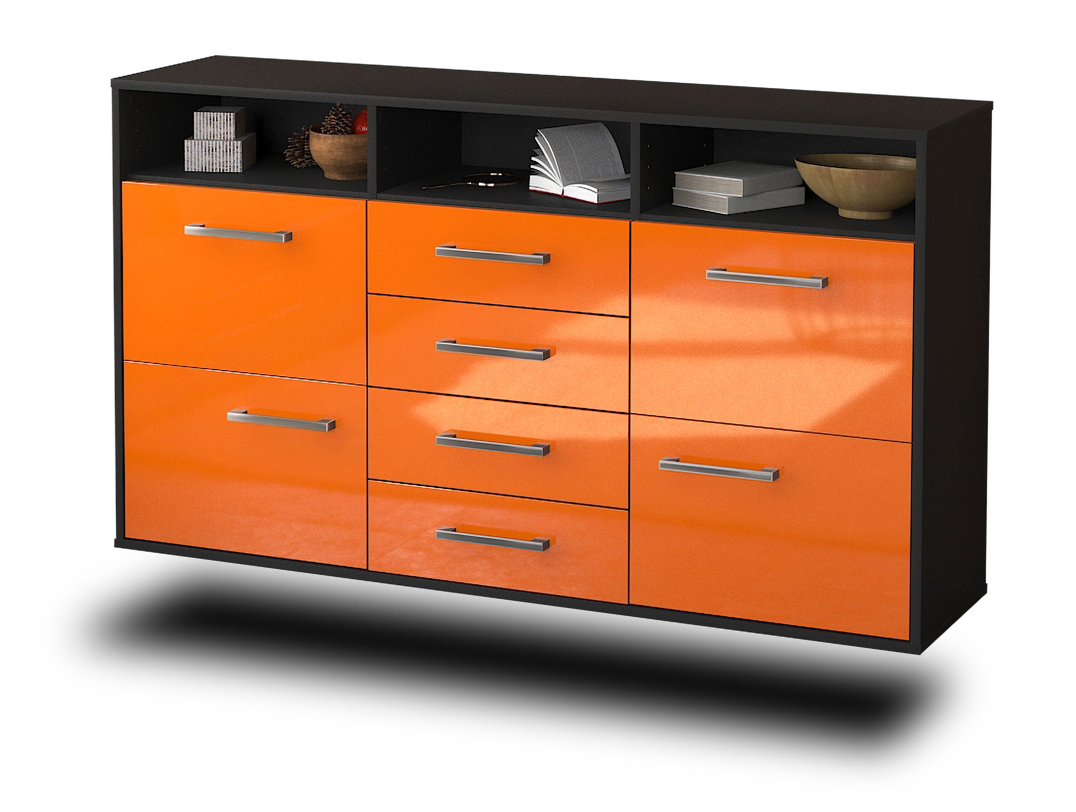 Sideboard - Donabella - Design Hochglanz - Wandmontage mit Griffe 136 cm Anthrazit