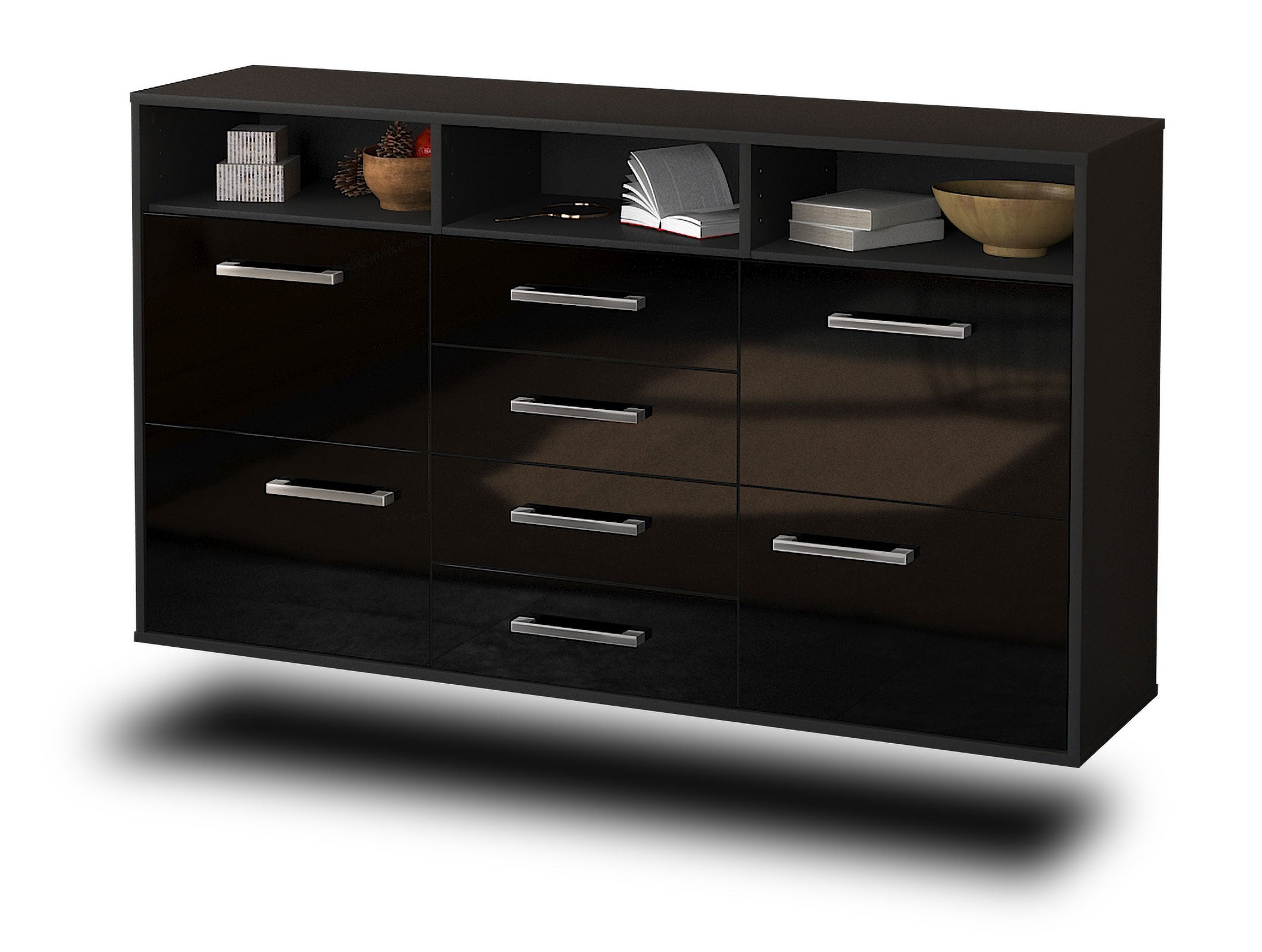 Sideboard - Donabella - Design Hochglanz - Wandmontage mit Griffe 136 cm Anthrazit