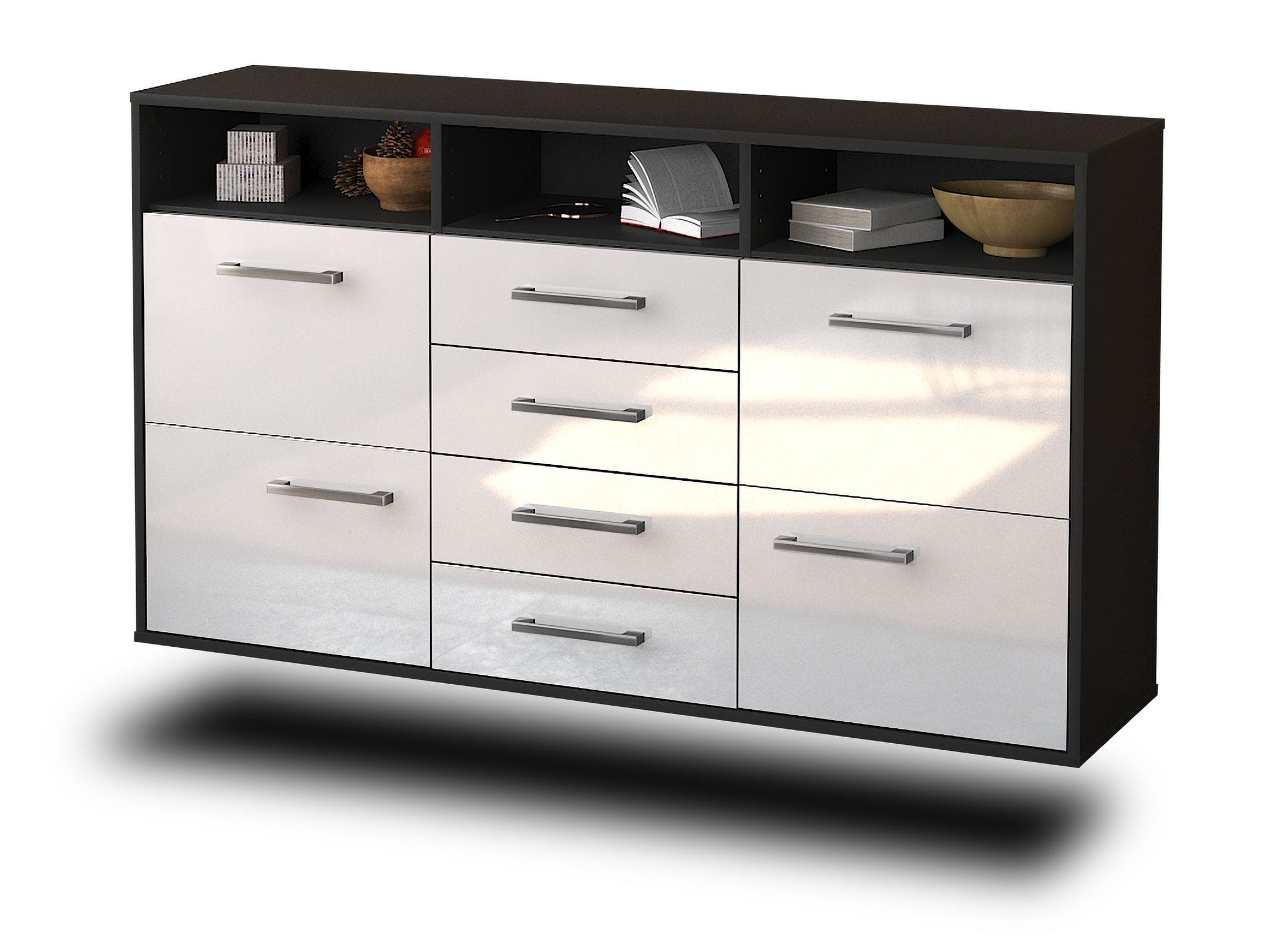 Sideboard - Donabella - Design Hochglanz - Wandmontage mit Griffe 136 cm Anthrazit