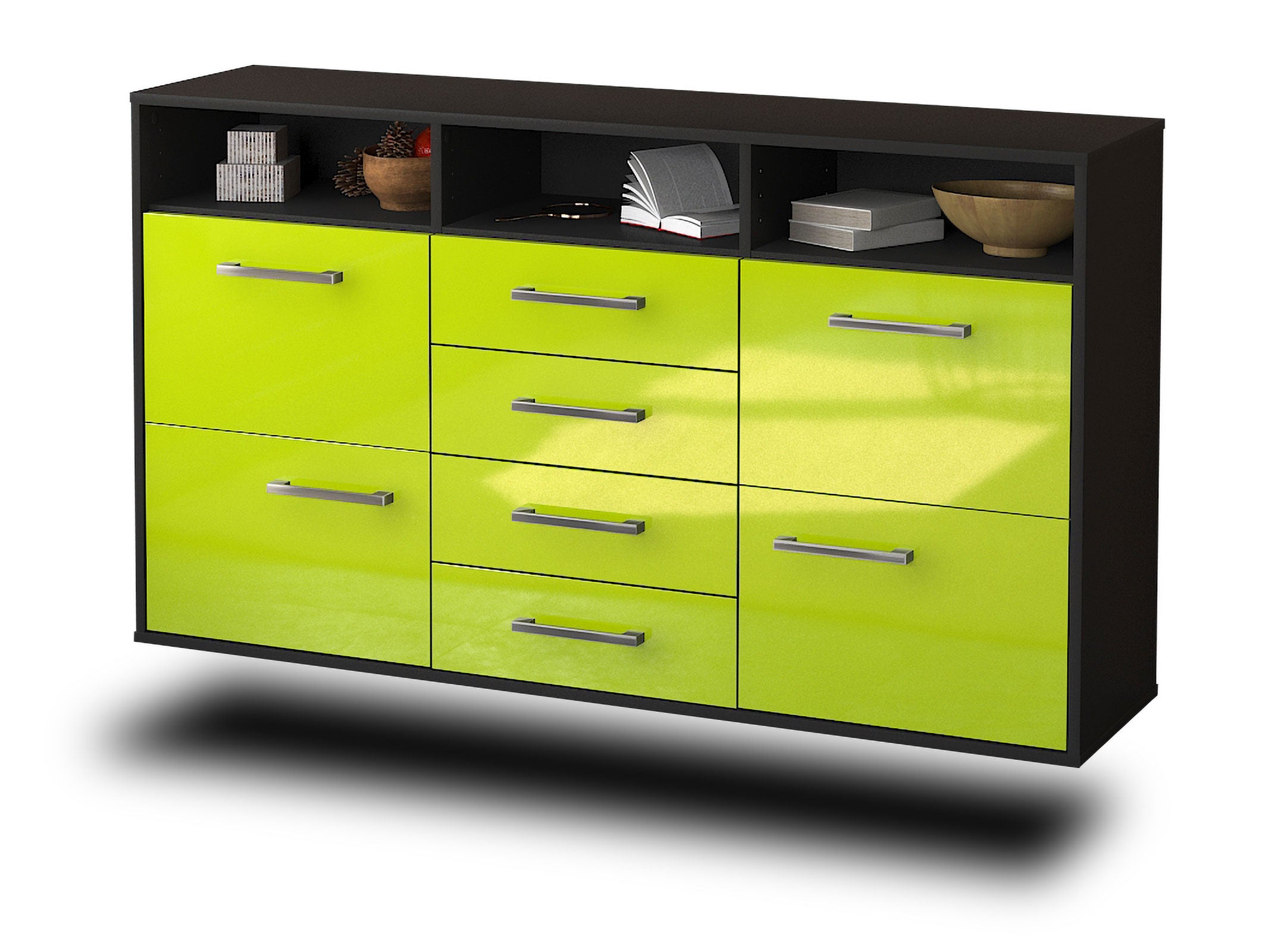 Sideboard - Donabella - Design Hochglanz - Wandmontage mit Griffe 136 cm Anthrazit