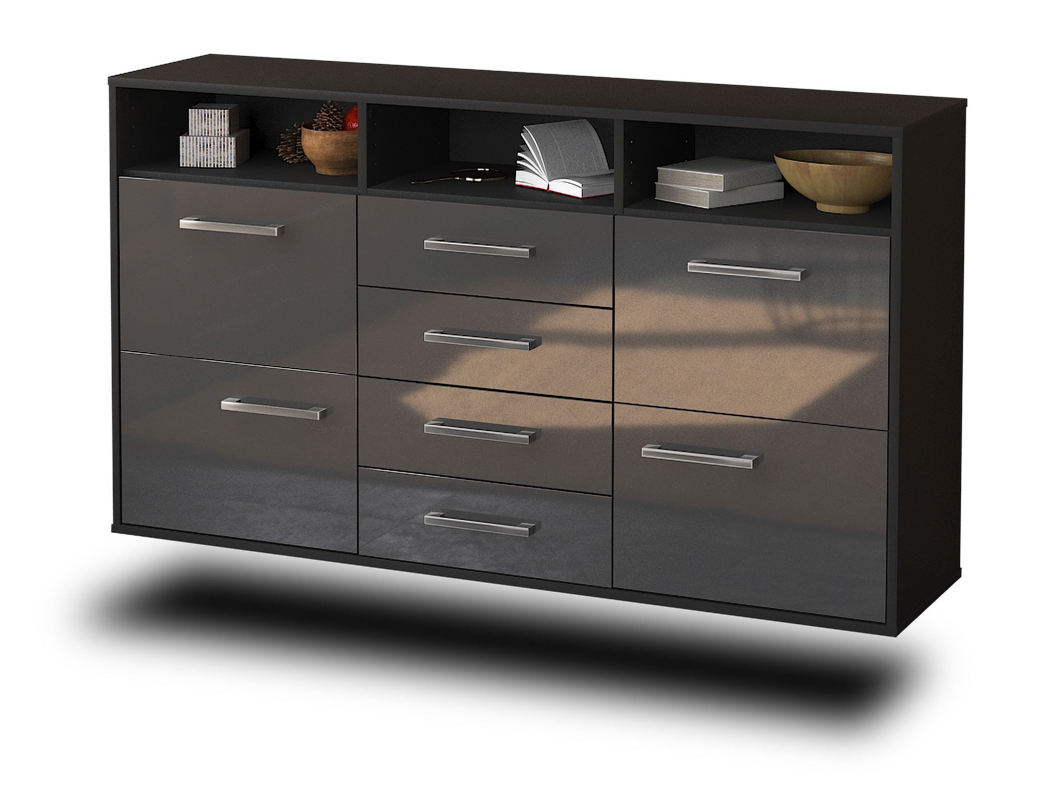 Sideboard - Donabella - Design Hochglanz - Wandmontage mit Griffe 136 cm Anthrazit