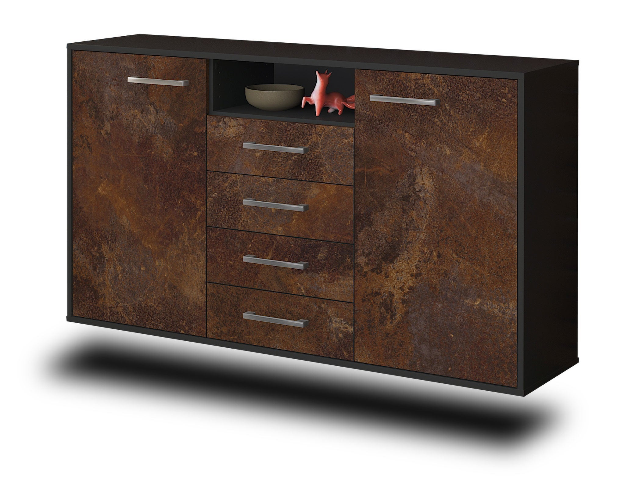 Sideboard - Donnice - Design Industrie Stil - Wandmontage mit Griffe 136 cm Anthrazit