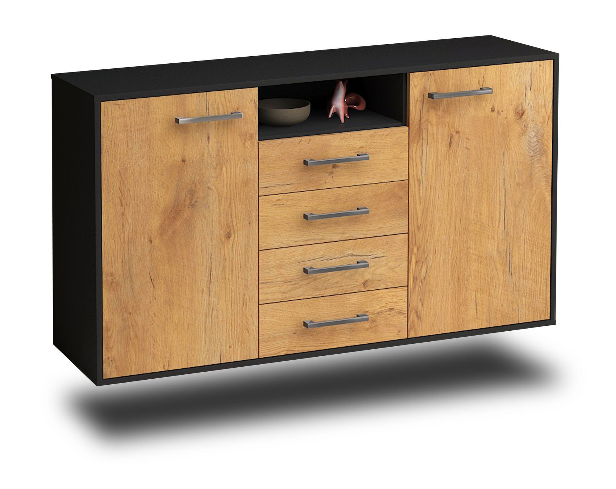 Sideboard - Donnice - Design Holzdekor - Wandmontage mit Griffe 136 cm Anthrazit