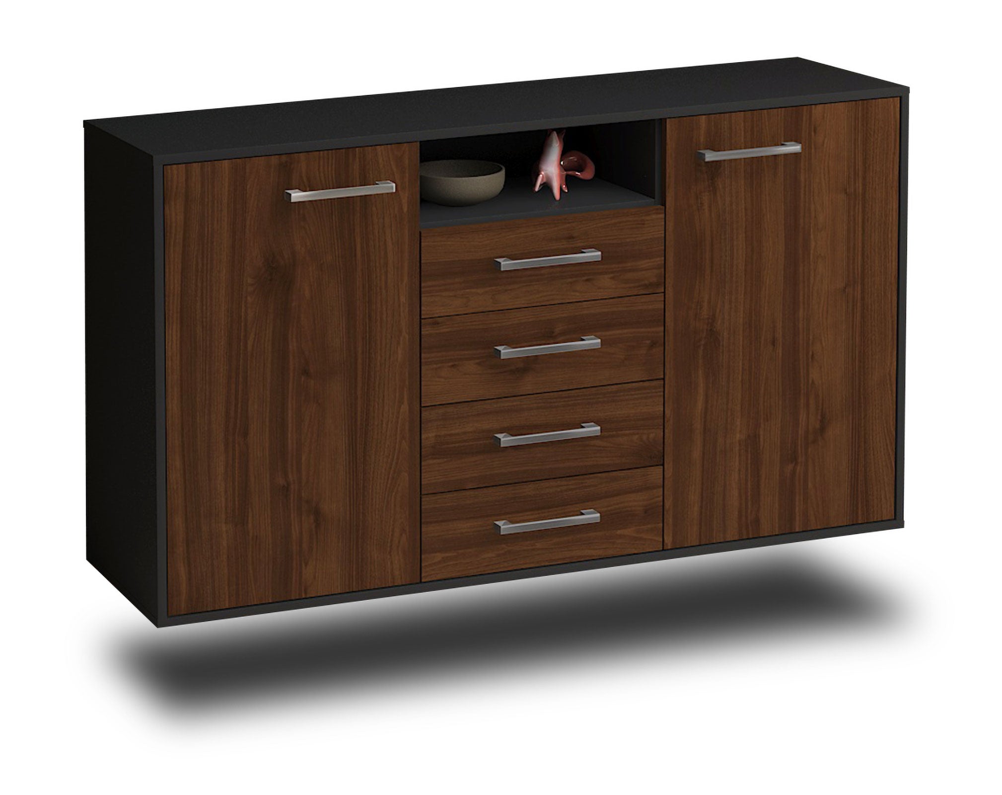 Sideboard - Donnice - Design Holzdekor - Wandmontage mit Griffe 136 cm Anthrazit