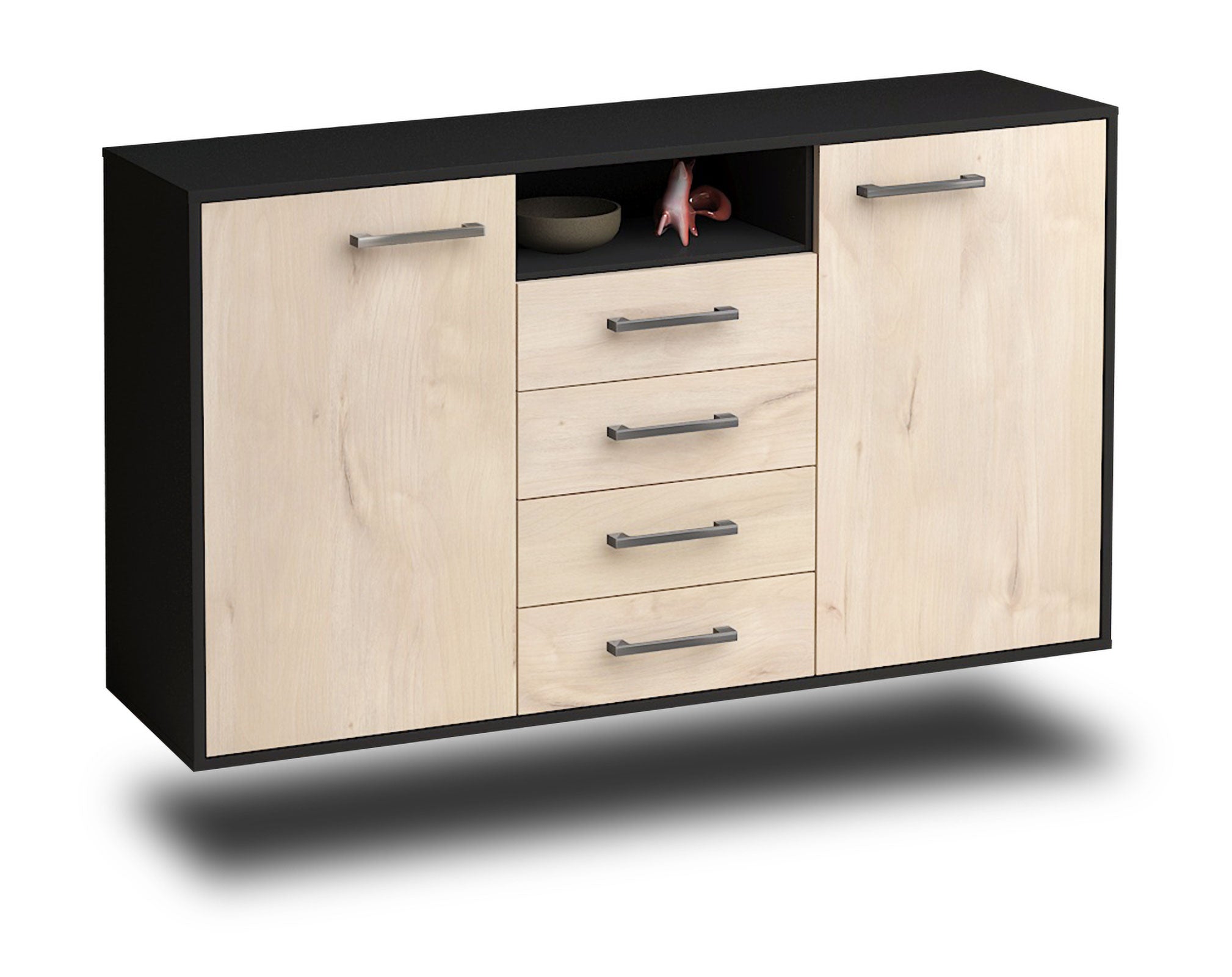 Sideboard - Donnice - Design Holzdekor - Wandmontage mit Griffe 136 cm Anthrazit