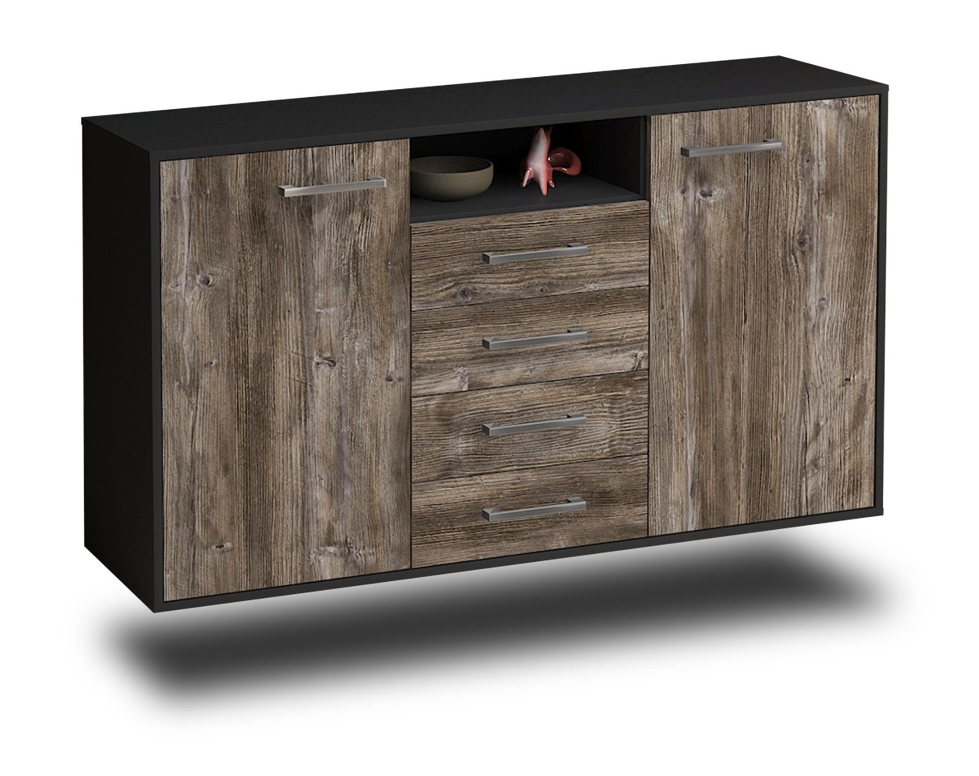 Sideboard - Donnice - Design Holzdekor - Wandmontage mit Griffe 136 cm Anthrazit