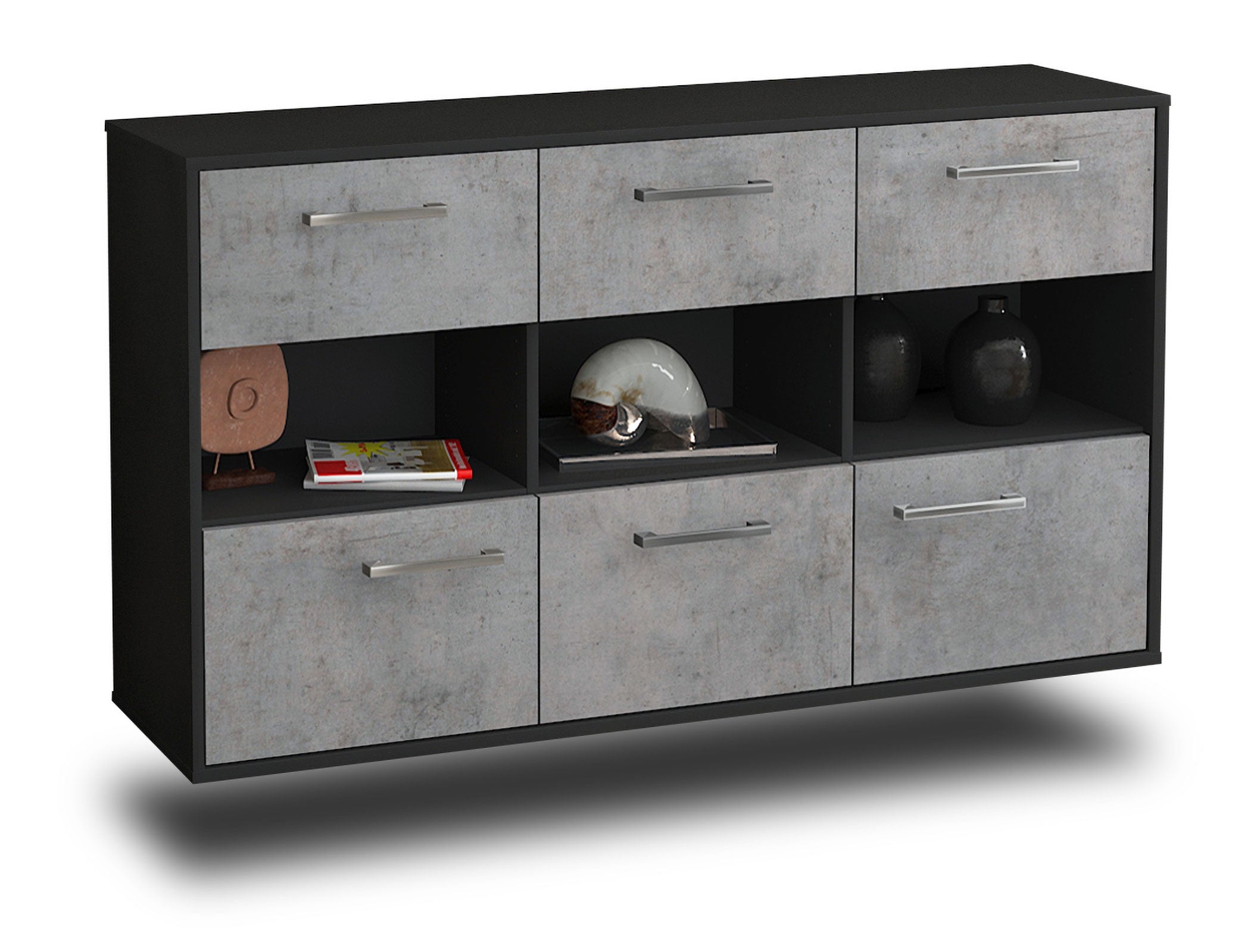 Sideboard - Dorett - Design Industrie Stil - Wandmontage mit Griffe 136 cm Anthrazit