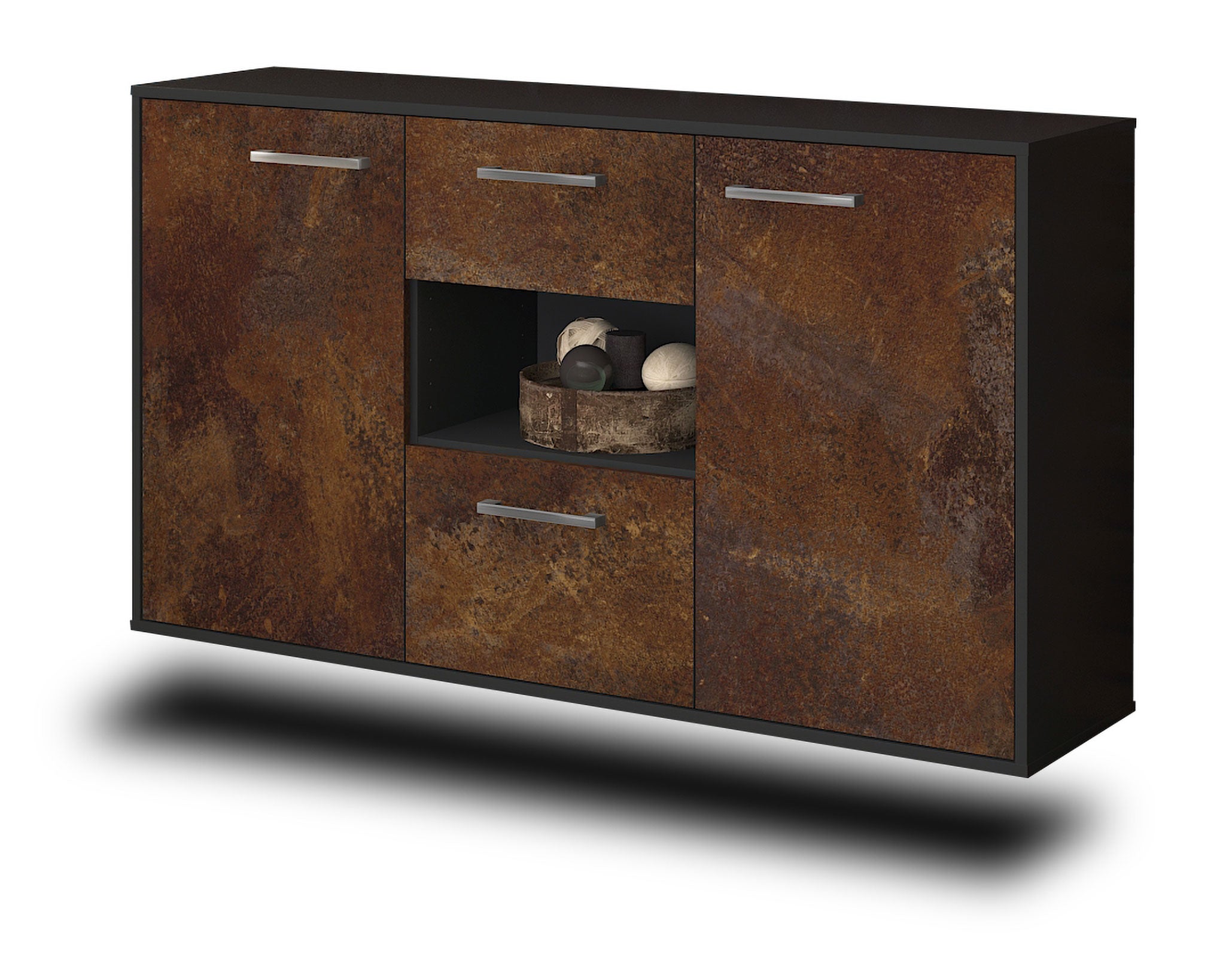 Sideboard - Doriana - Design Industrie Stil - Wandmontage mit Griffe 136 cm Anthrazit