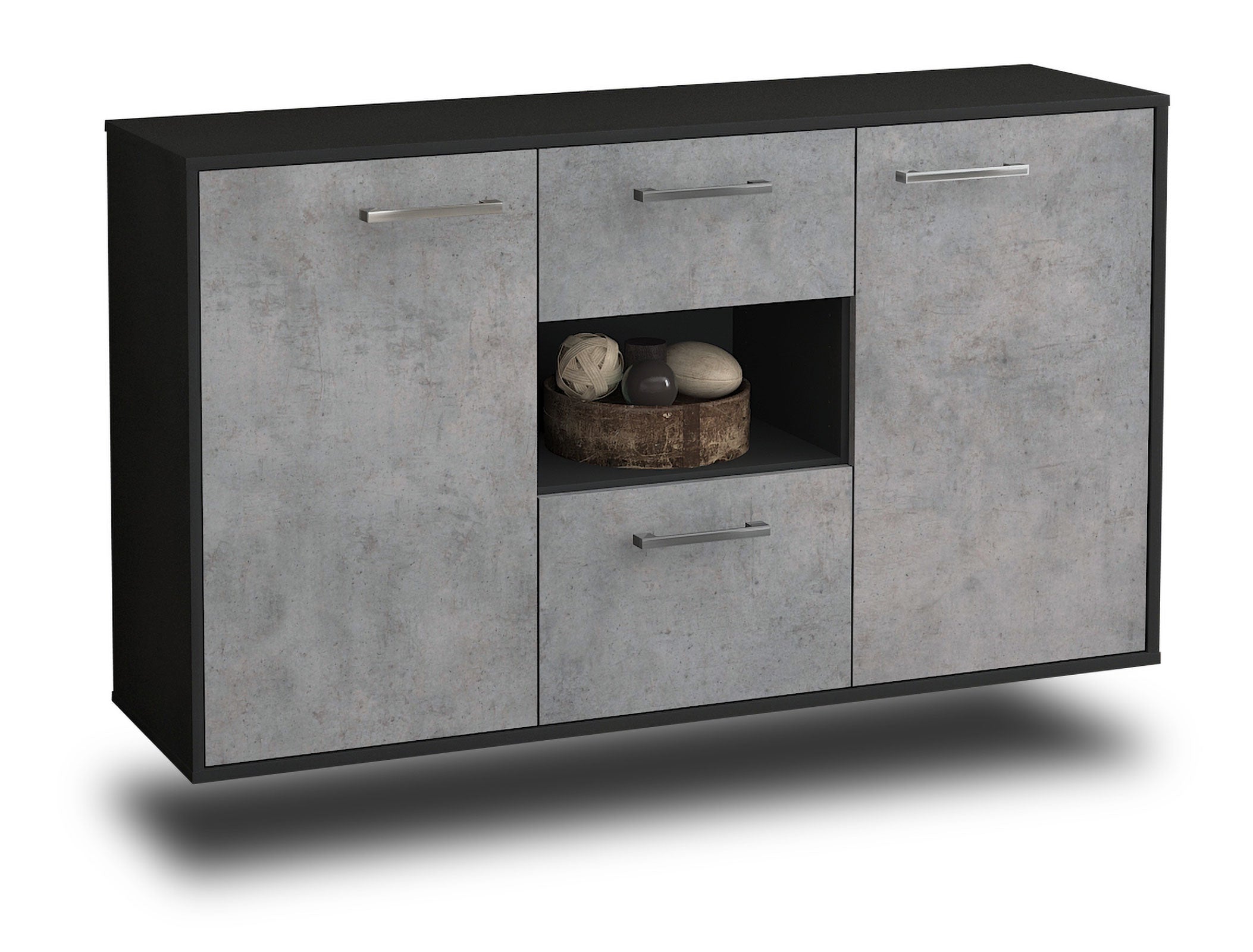 Sideboard - Doriana - Design Industrie Stil - Wandmontage mit Griffe 136 cm Anthrazit