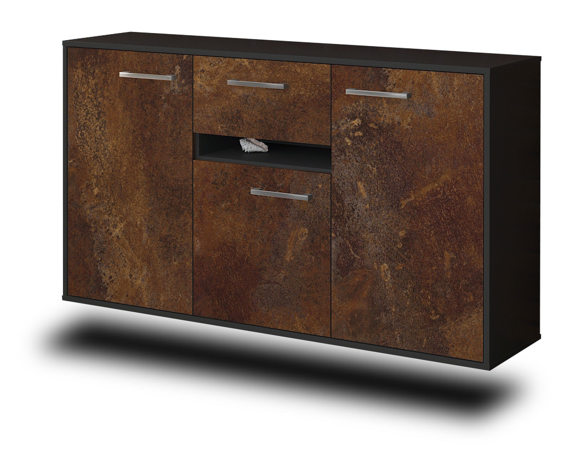 Sideboard - Dorina - Design Industrie Stil - Wandmontage mit Griffe 136 cm Anthrazit