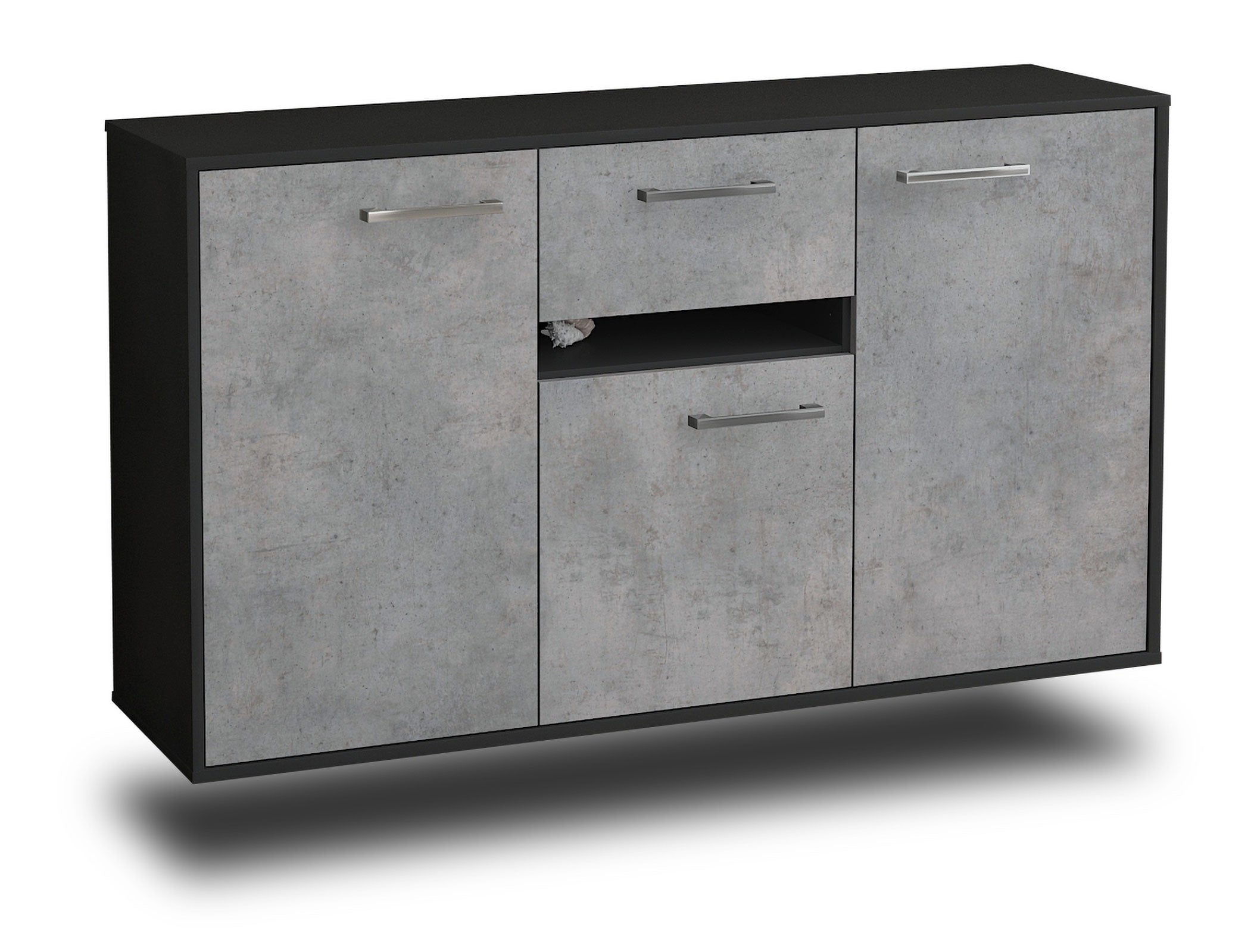 Sideboard - Dorina - Design Industrie Stil - Wandmontage mit Griffe 136 cm Anthrazit