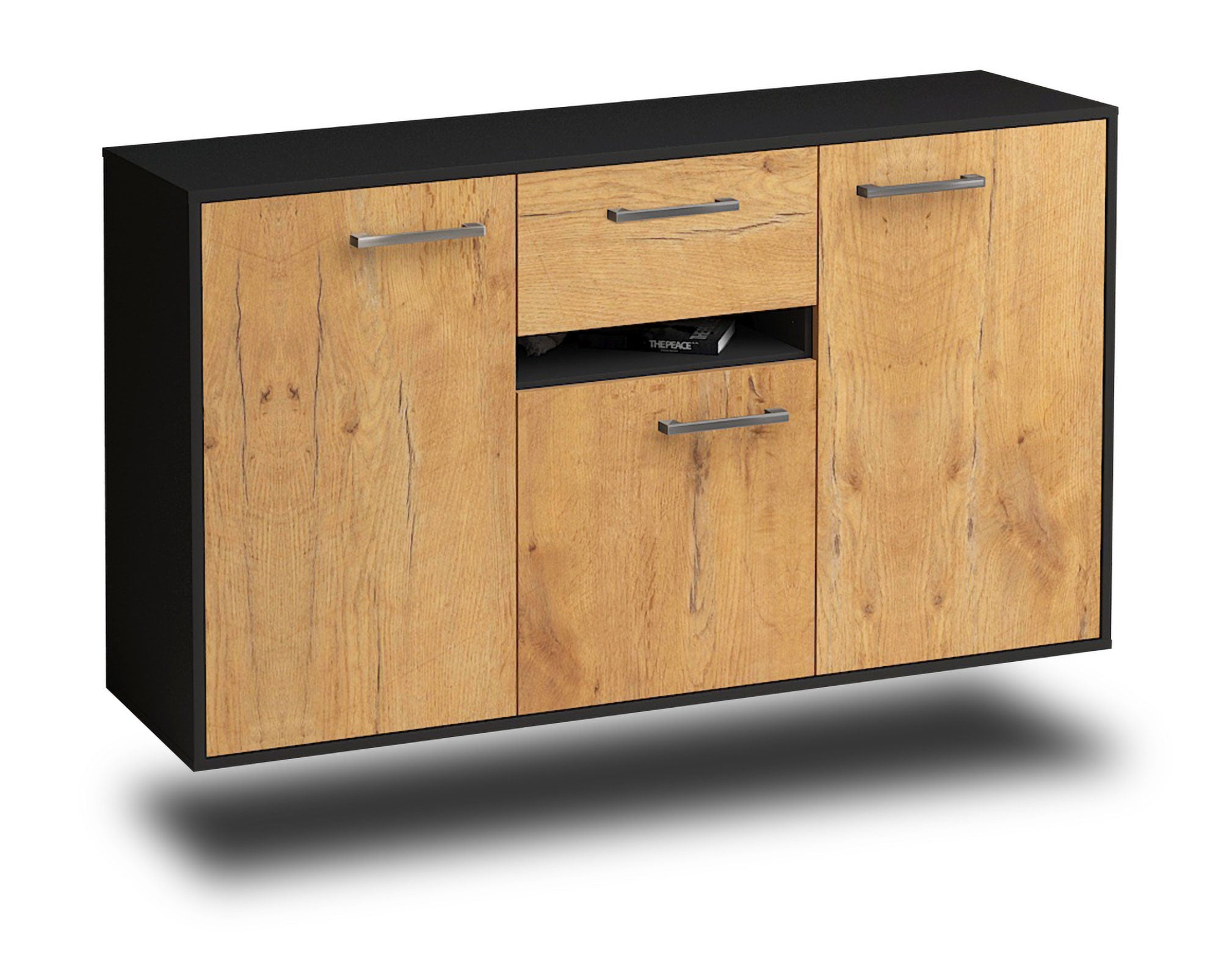 Sideboard - Dorina - Design Holzdekor - Wandmontage mit Griffe 136 cm Anthrazit