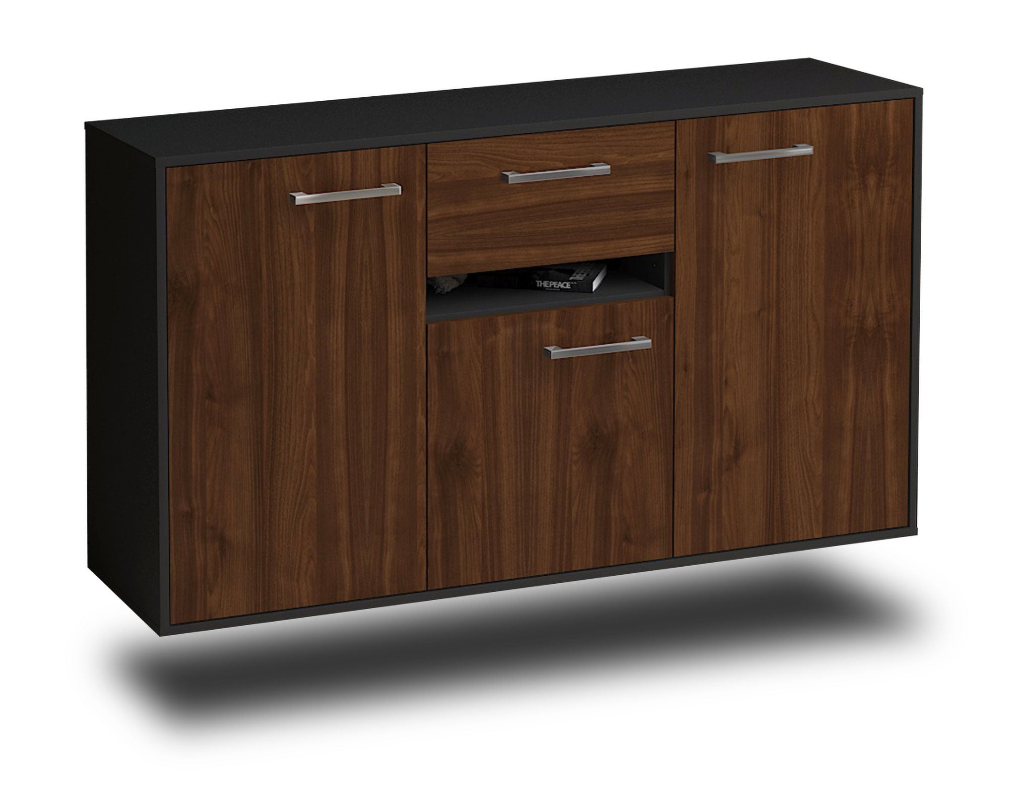 Sideboard - Dorina - Design Holzdekor - Wandmontage mit Griffe 136 cm Anthrazit