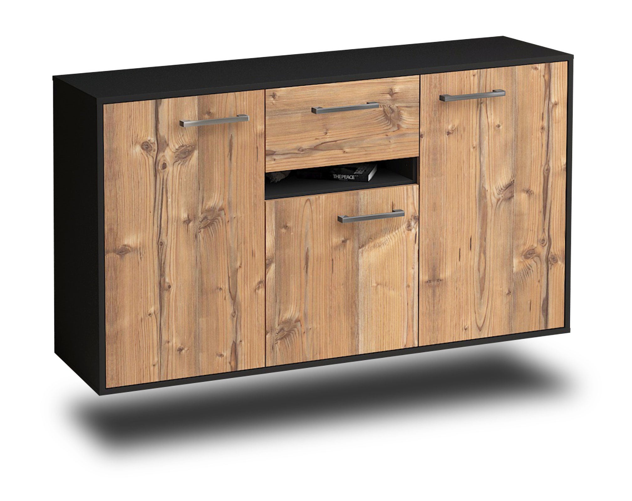 Sideboard - Dorina - Design Holzdekor - Wandmontage mit Griffe 136 cm Anthrazit