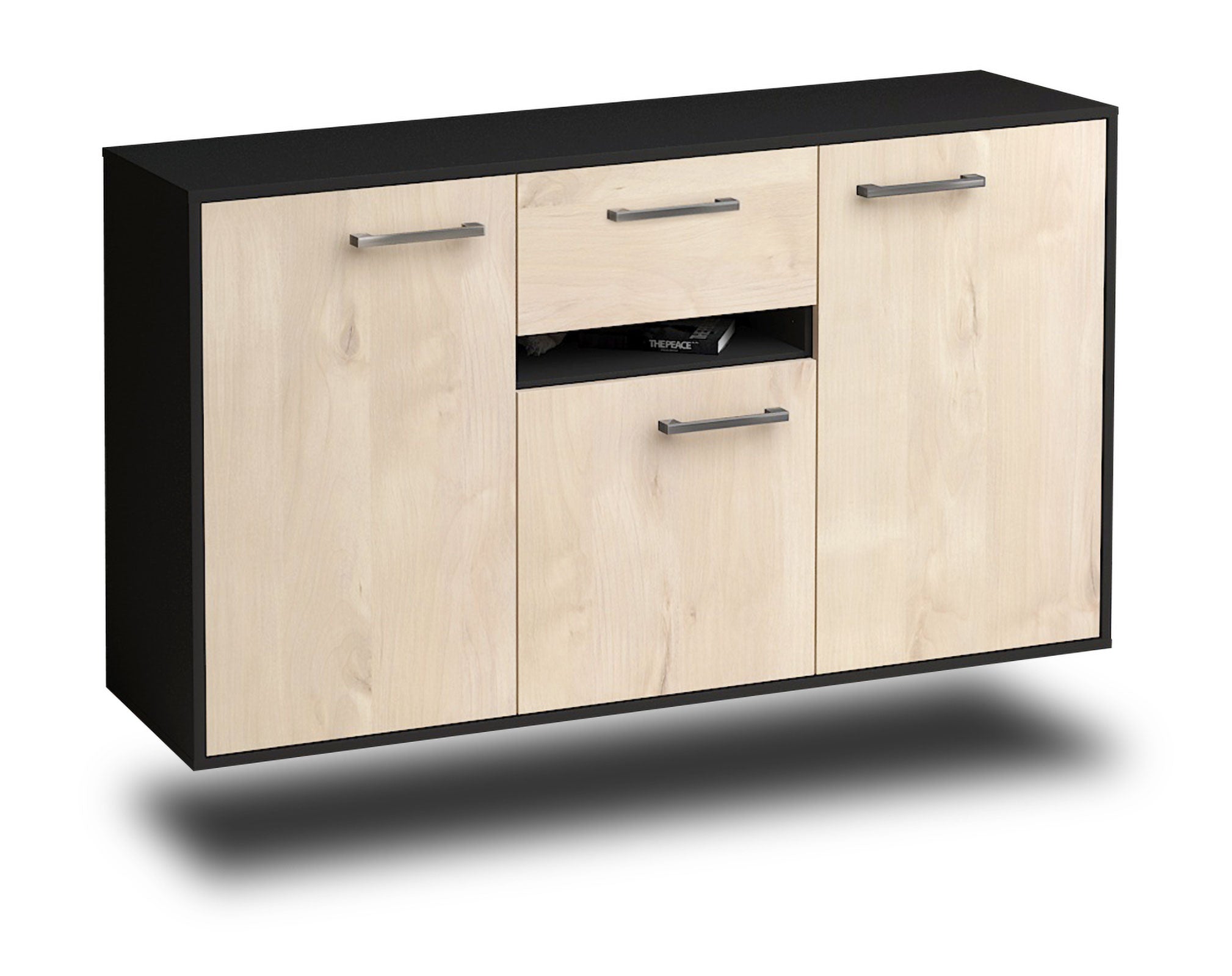 Sideboard - Dorina - Design Holzdekor - Wandmontage mit Griffe 136 cm Anthrazit
