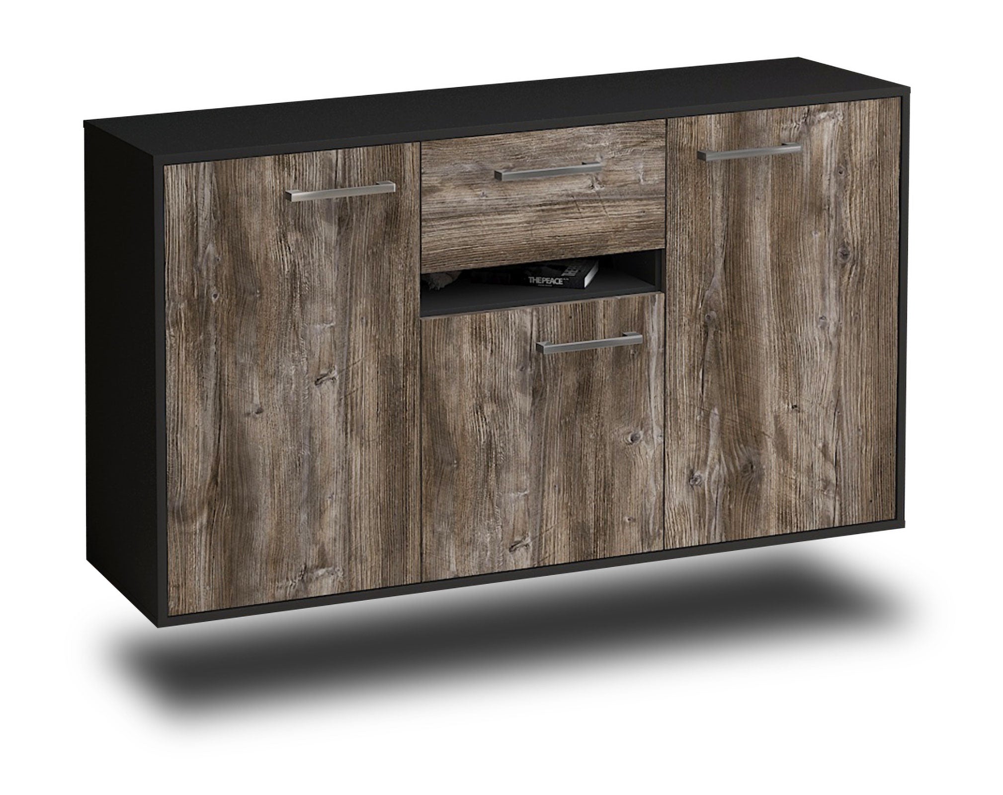 Sideboard - Dorina - Design Holzdekor - Wandmontage mit Griffe 136 cm Anthrazit