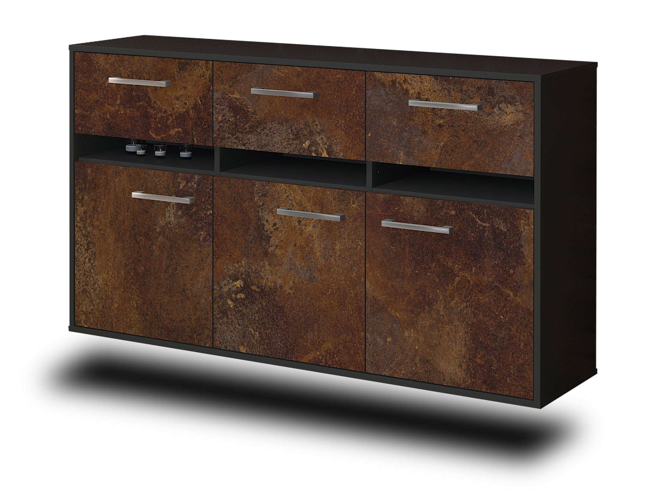 Sideboard - Dorinde - Design Industrie Stil - Wandmontage mit Griffe 136 cm Anthrazit