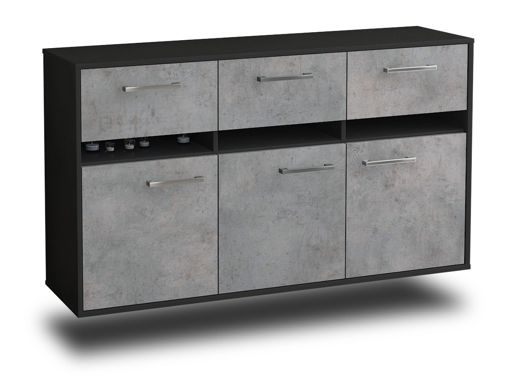 Sideboard - Dorinde - Design Industrie Stil - Wandmontage mit Griffe 136 cm Anthrazit