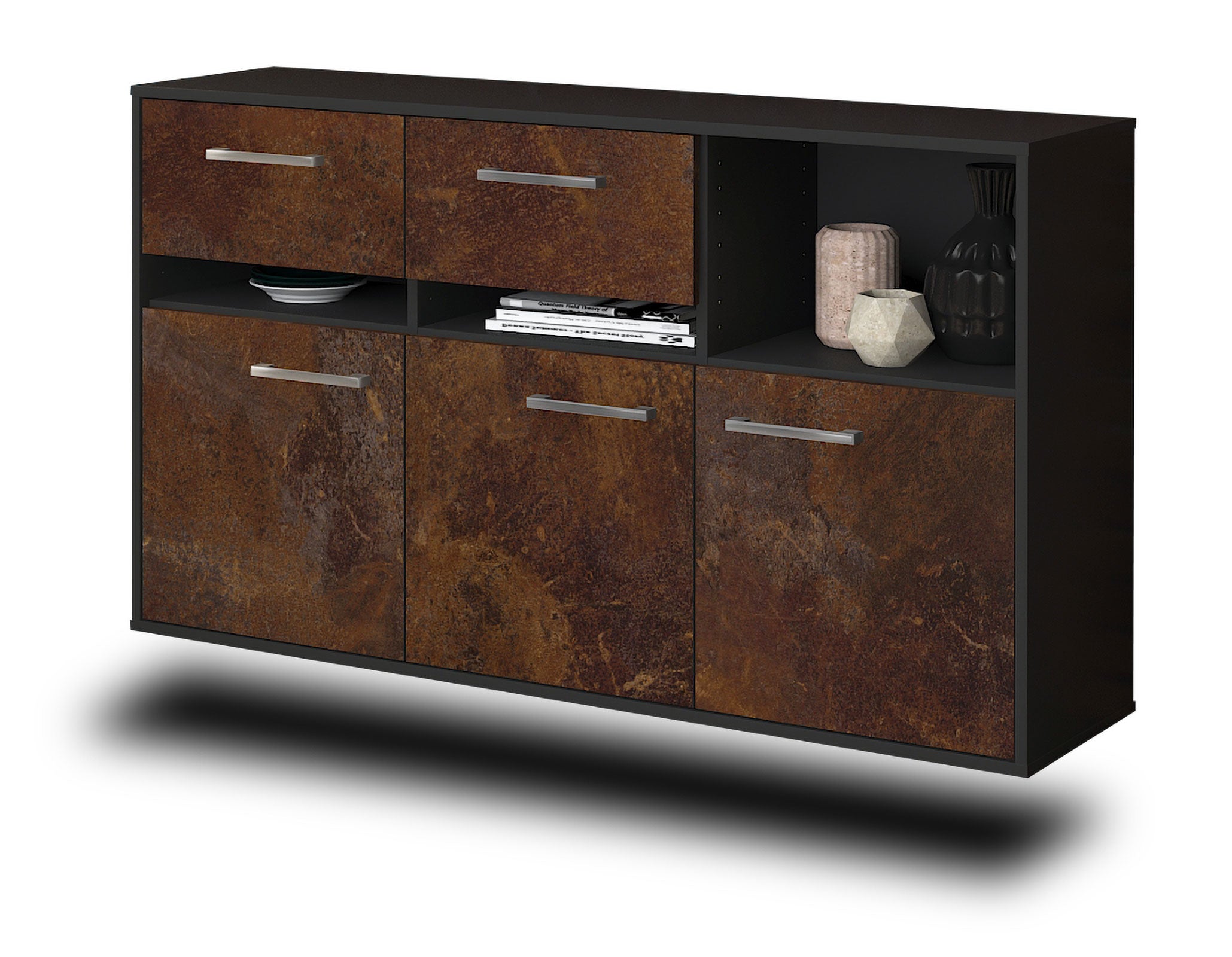 Sideboard - Dorotea - Design Industrie Stil - Wandmontage mit Griffe 136 cm Anthrazit