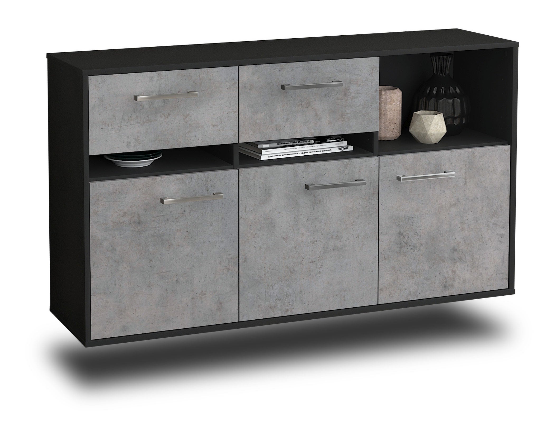 Sideboard - Dorotea - Design Industrie Stil - Wandmontage mit Griffe 136 cm Anthrazit