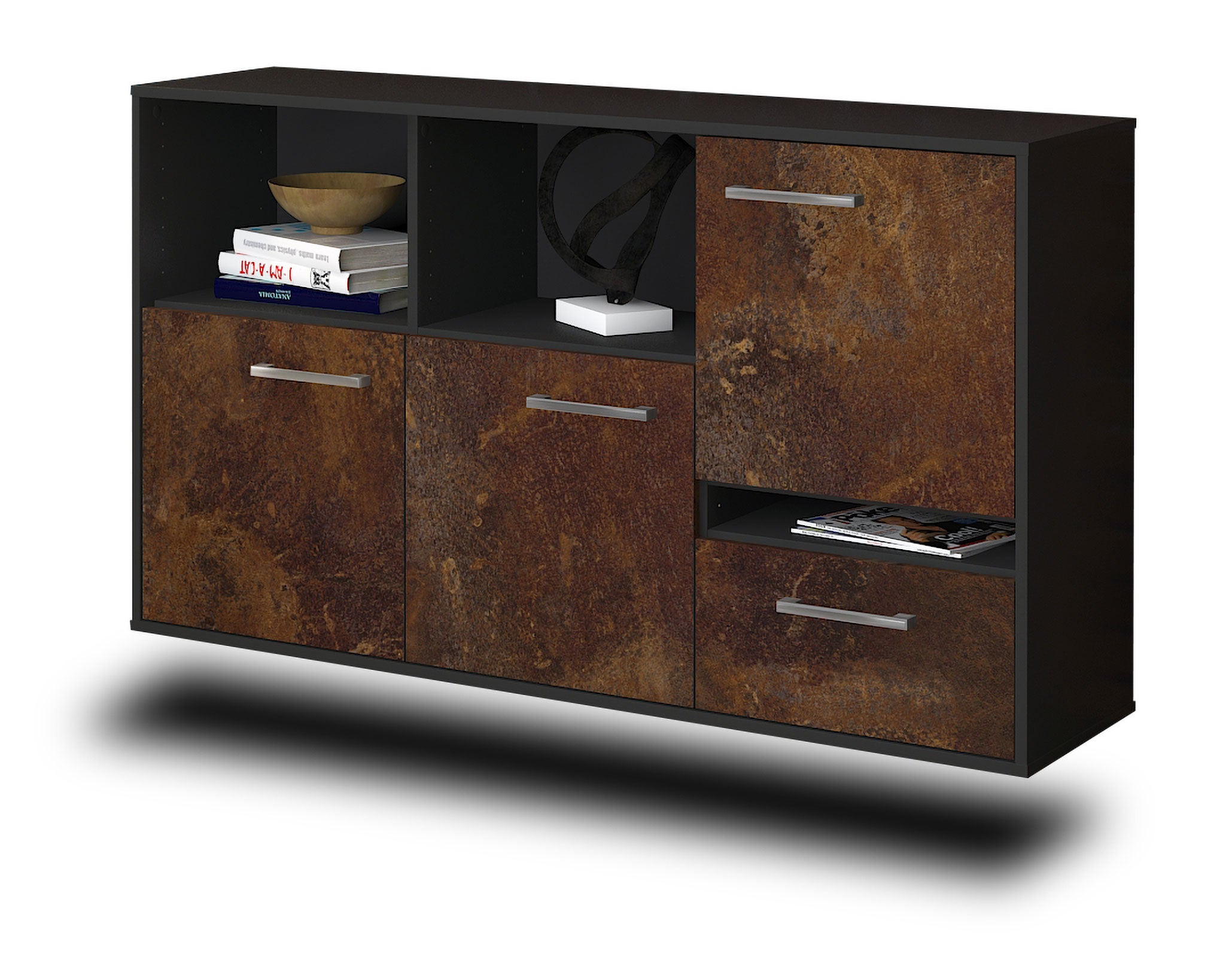 Sideboard - EDA - Design Industrie Stil - Wandmontage mit Griffe 136 cm Anthrazit