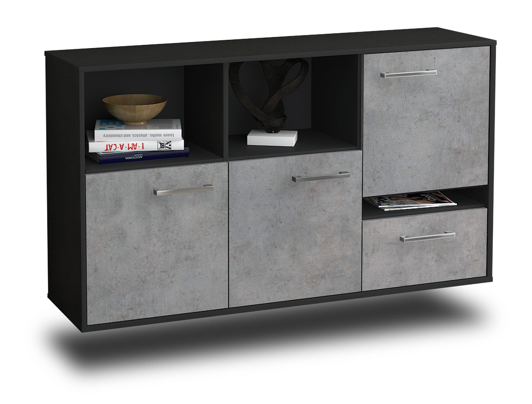 Sideboard - EDA - Design Industrie Stil - Wandmontage mit Griffe 136 cm Anthrazit