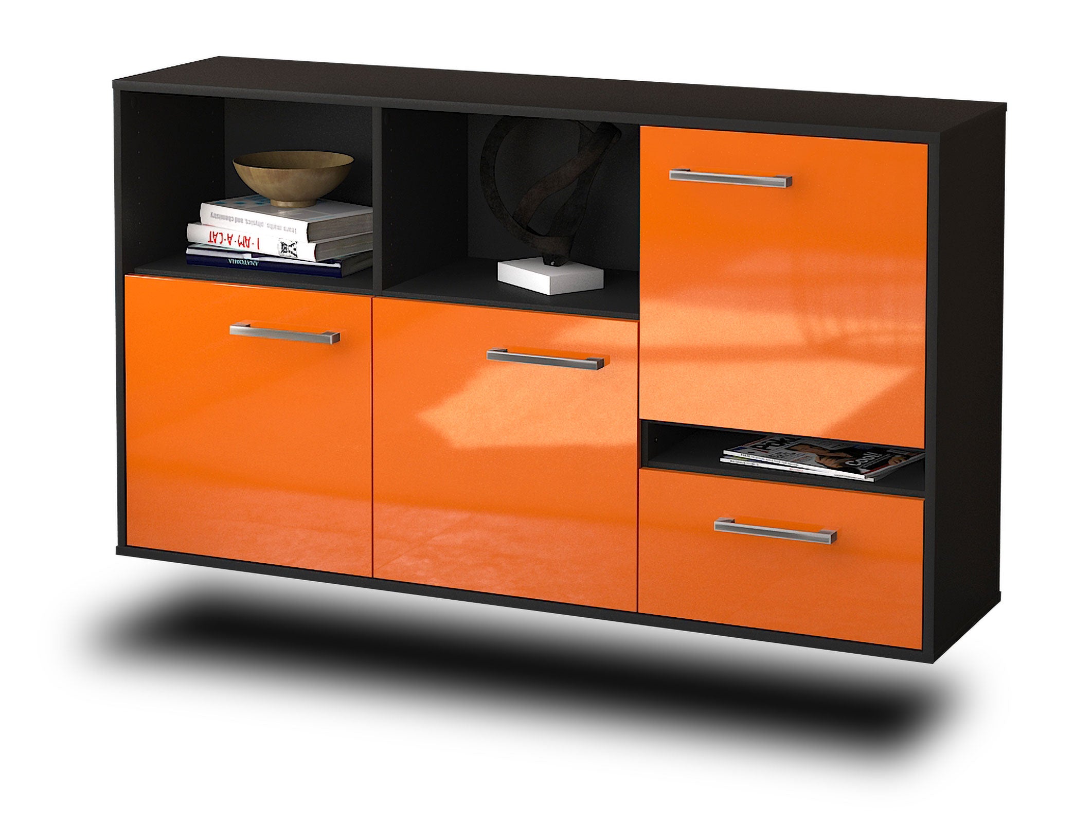 Sideboard - EDA - Design Hochglanz - Wandmontage mit Griffe 136 cm Anthrazit