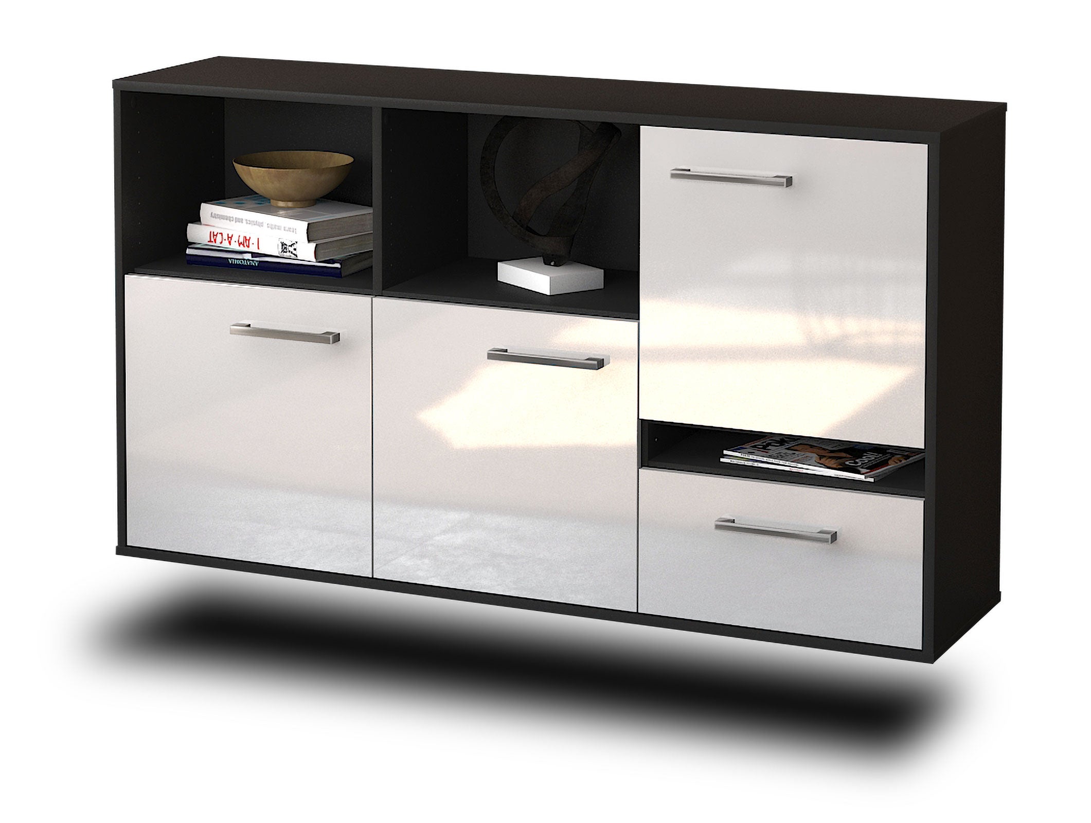 Sideboard - EDA - Design Hochglanz - Wandmontage mit Griffe 136 cm Anthrazit
