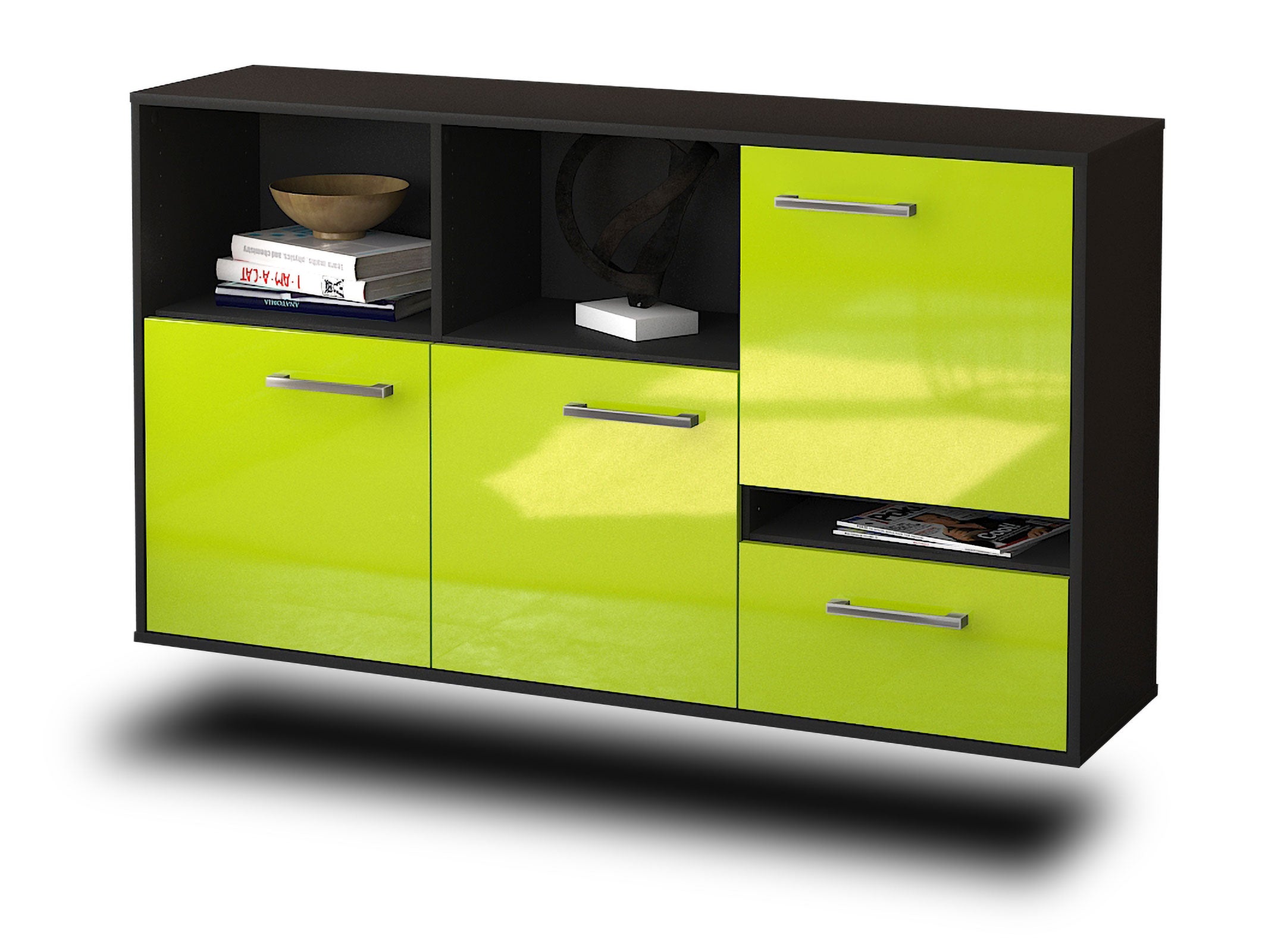 Sideboard - EDA - Design Hochglanz - Wandmontage mit Griffe 136 cm Anthrazit