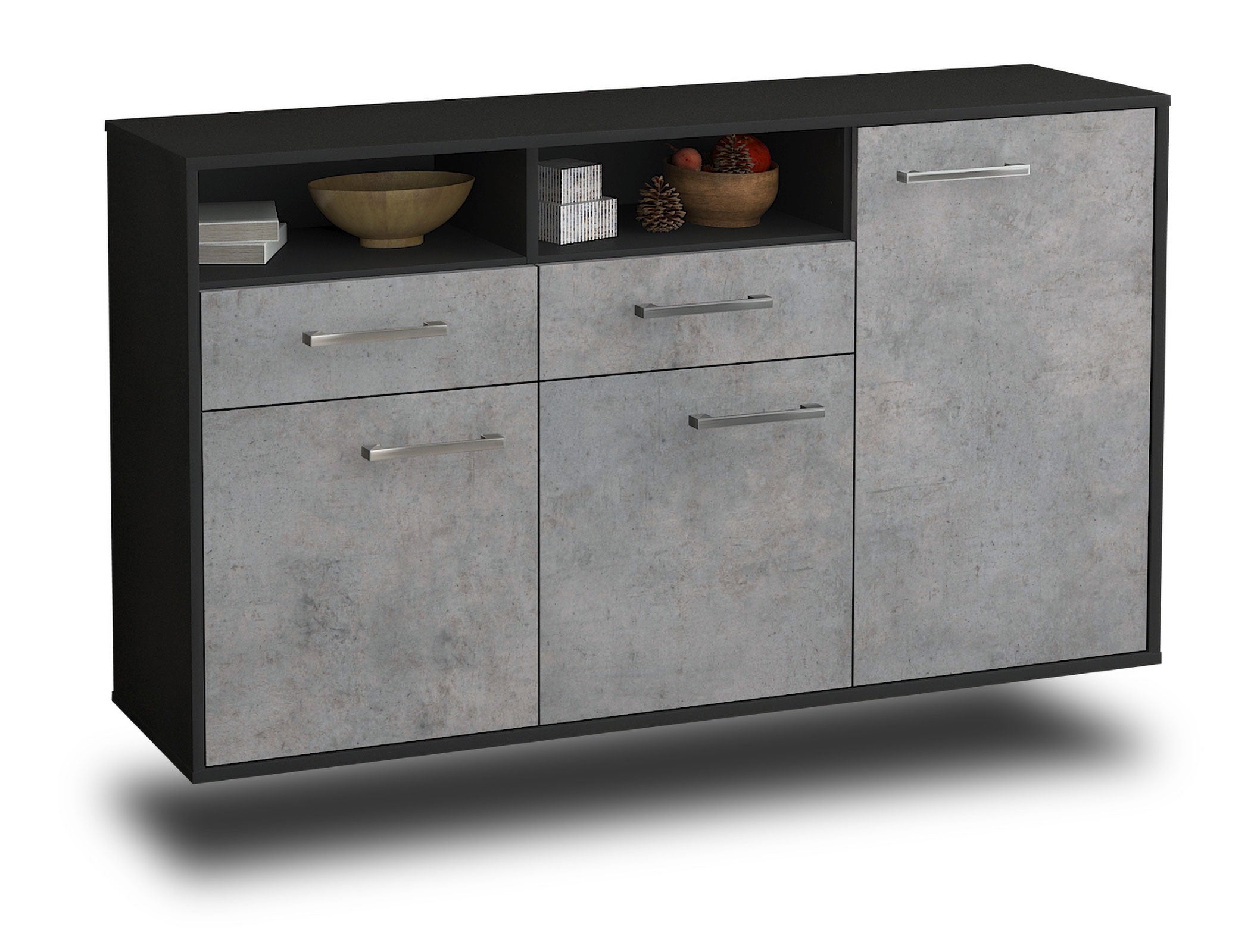 Sideboard - Editta - Design Industrie Stil - Wandmontage mit Griffe 136 cm Anthrazit