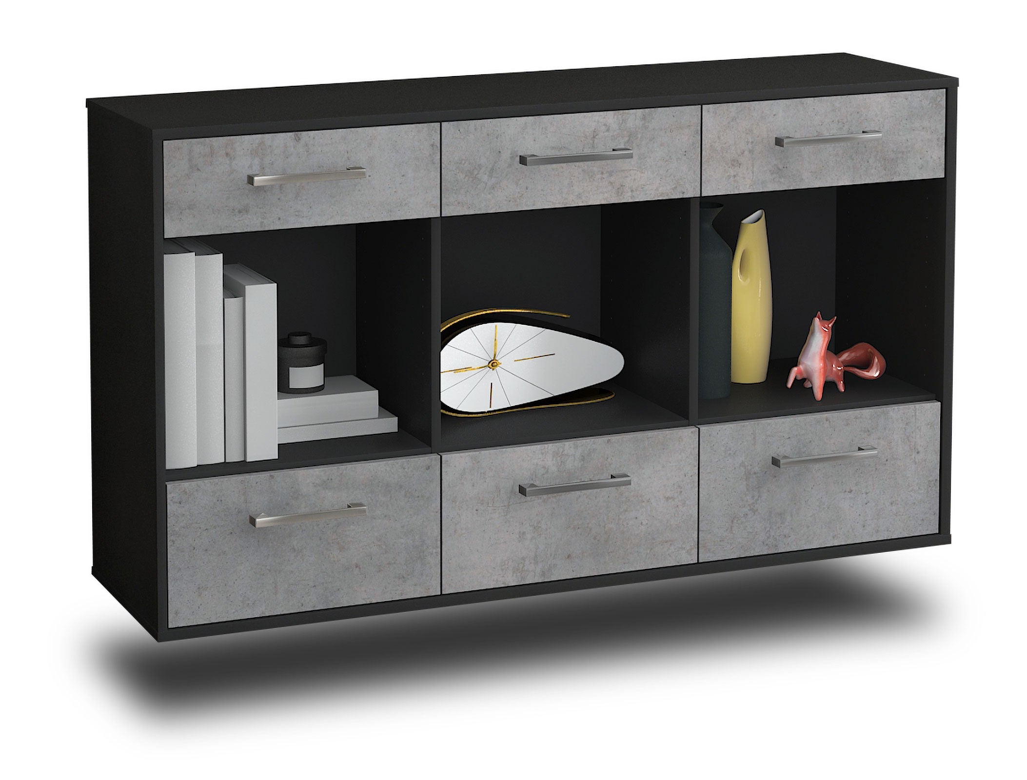 Sideboard - Efisia - Design Industrie Stil - Wandmontage mit Griffe 136 cm Anthrazit