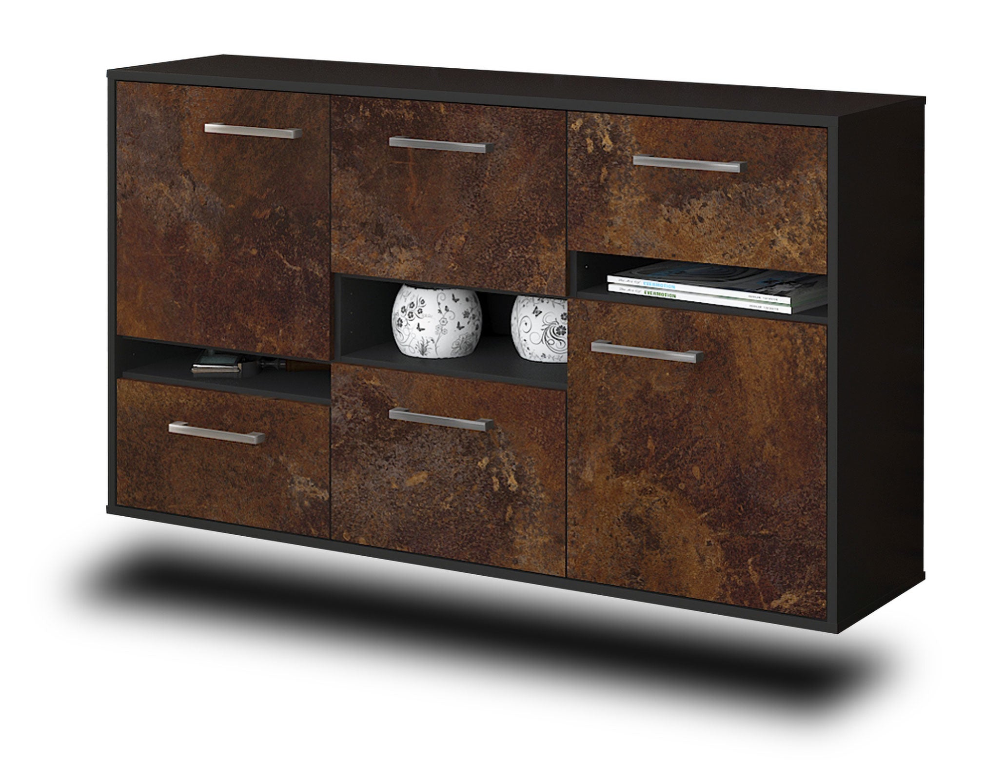 Sideboard - Egizia - Design Industrie Stil - Wandmontage mit Griffe 136 cm Anthrazit