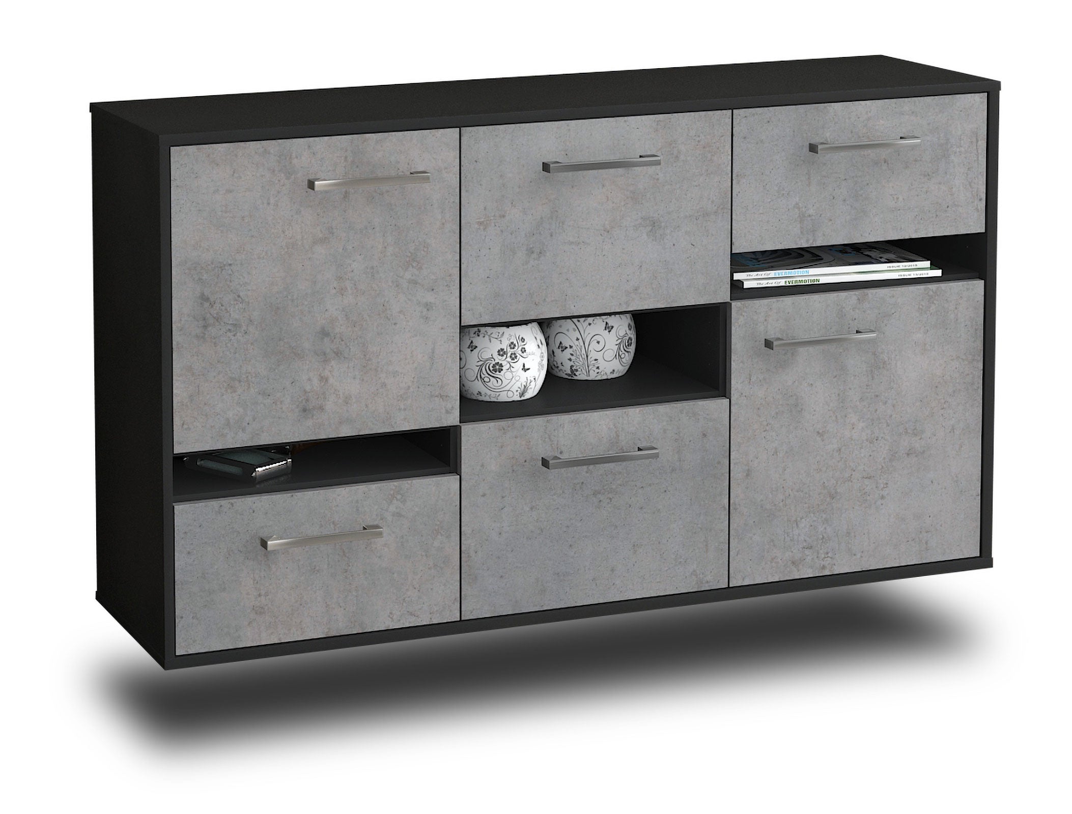 Sideboard - Egizia - Design Industrie Stil - Wandmontage mit Griffe 136 cm Anthrazit