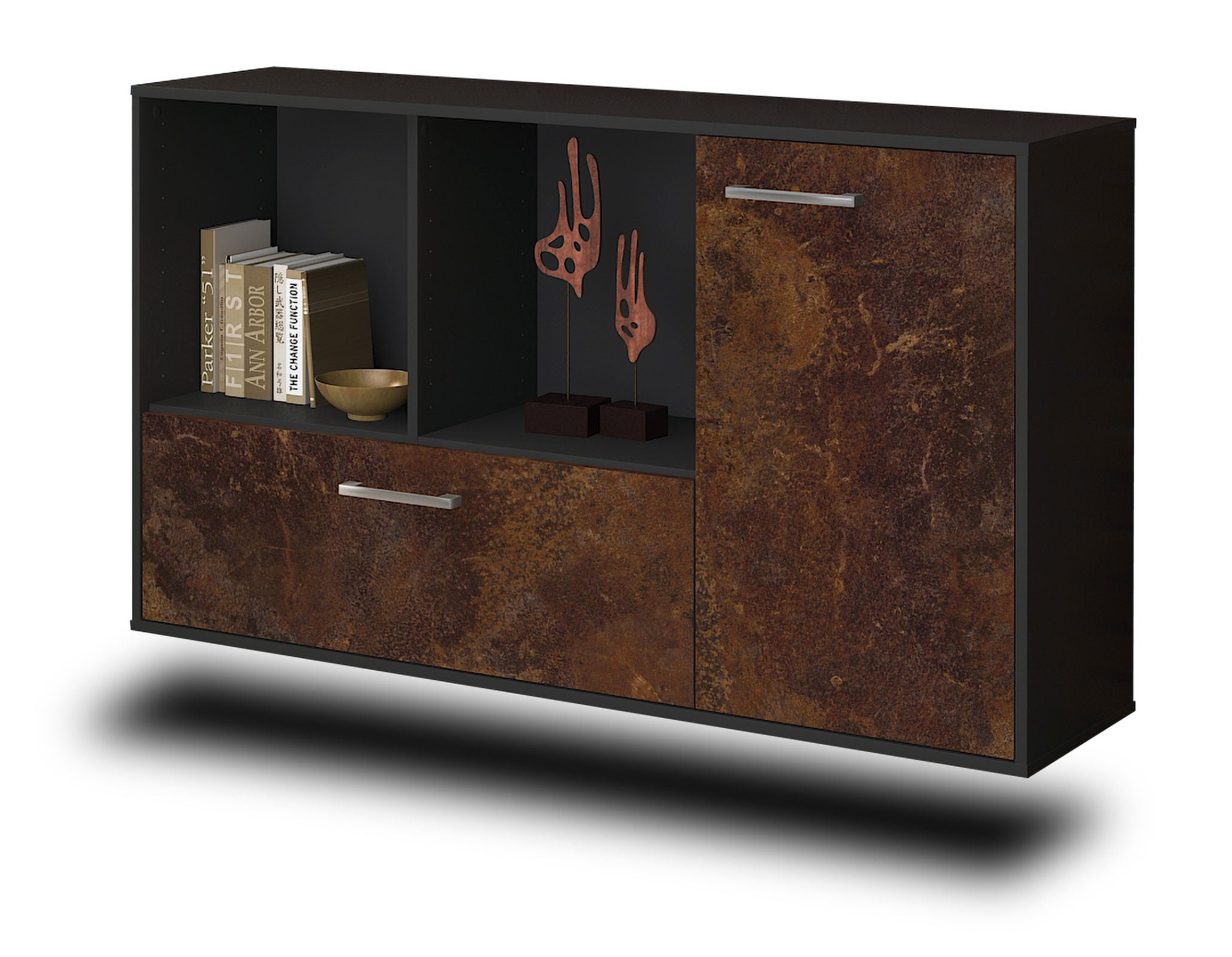 Sideboard - Ela - Design Industrie Stil - Wandmontage mit Griffe 136 cm Anthrazit