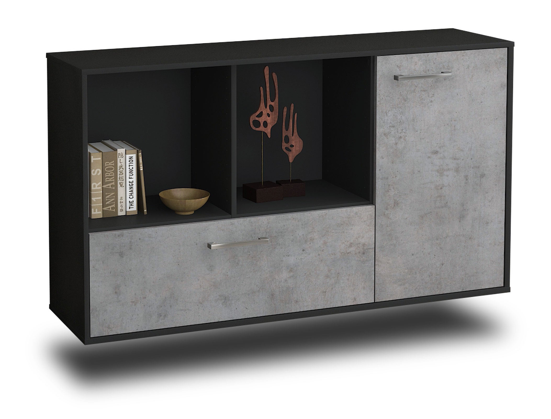 Sideboard - Ela - Design Industrie Stil - Wandmontage mit Griffe 136 cm Anthrazit