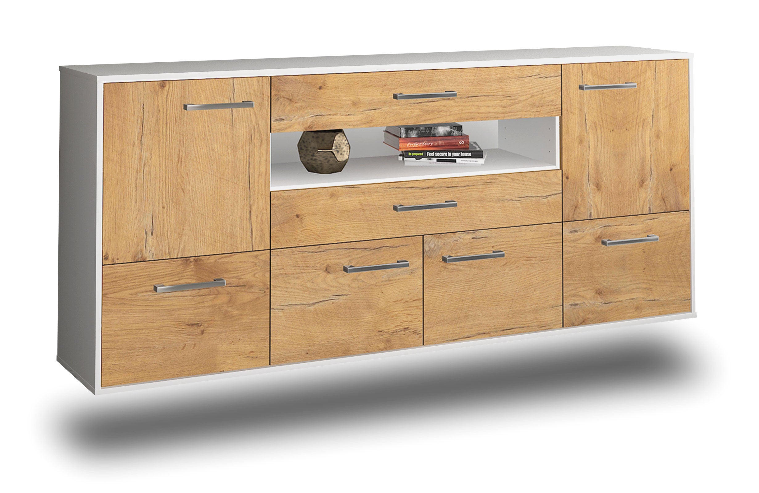 Sideboard - Emely - Design Holzdekor - Wandmontage mit Griffe 180 cm Weiss