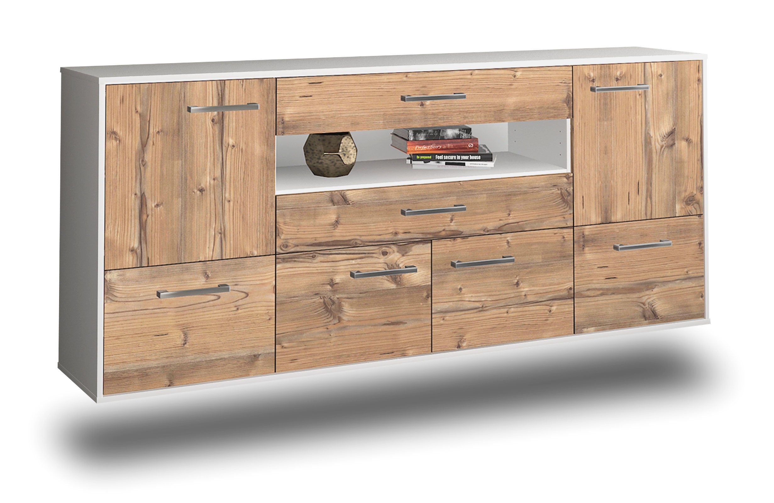 Sideboard - Emely - Design Holzdekor - Wandmontage mit Griffe 180 cm Weiss