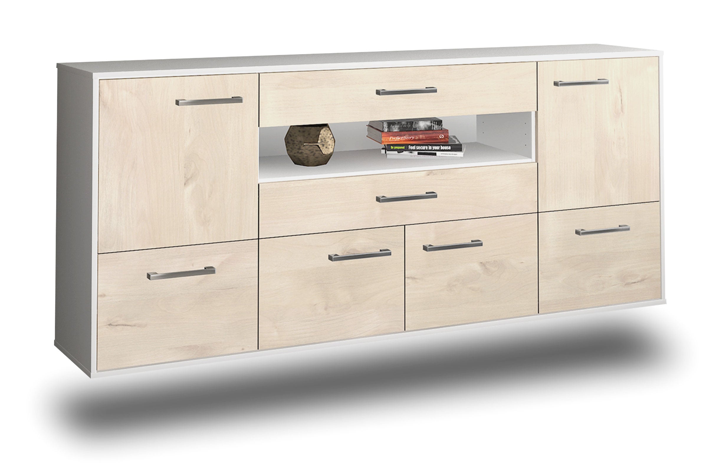 Sideboard - Emely - Design Holzdekor - Wandmontage mit Griffe 180 cm Weiss