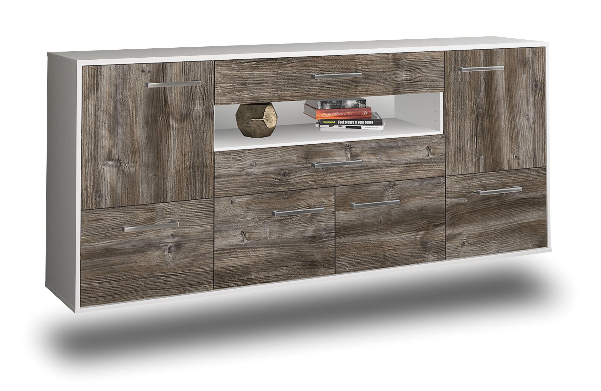 Sideboard - Emely - Design Holzdekor - Wandmontage mit Griffe 180 cm Weiss